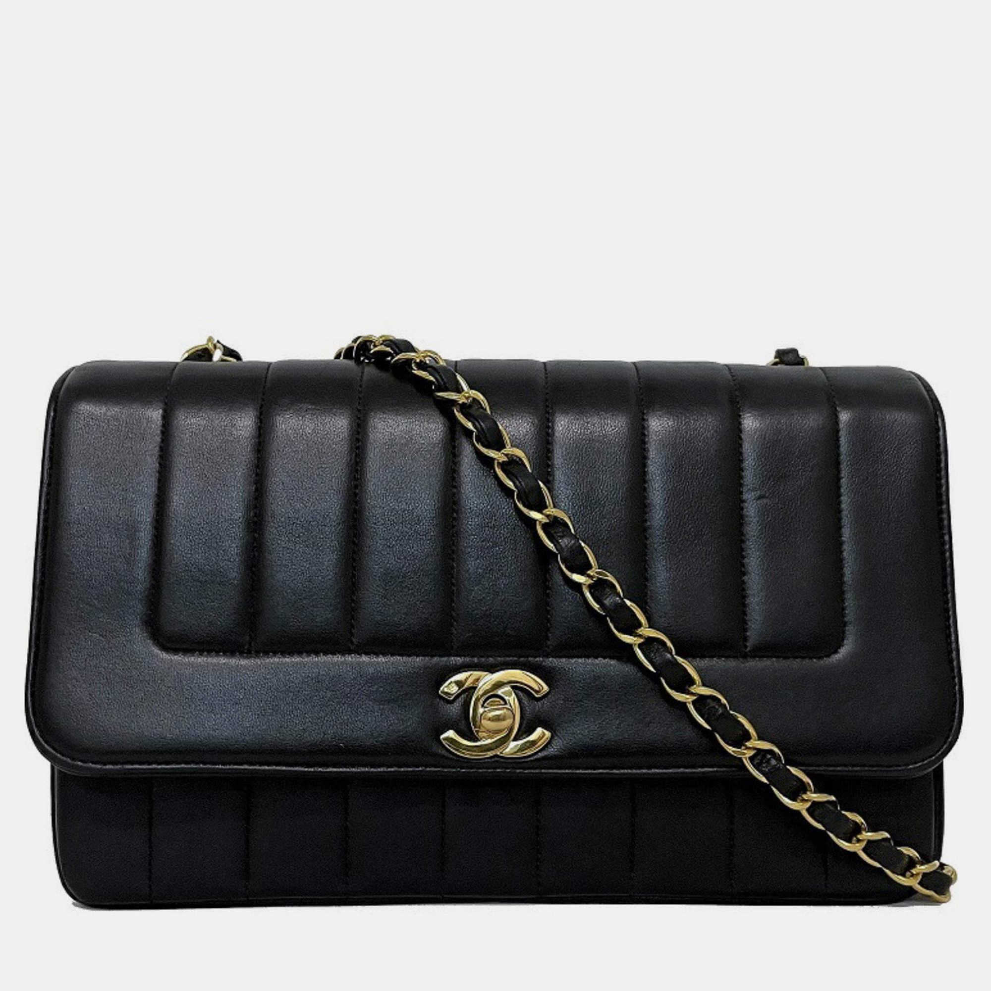 Chanel Black Leather  Mademoiselle Shoulder Bag