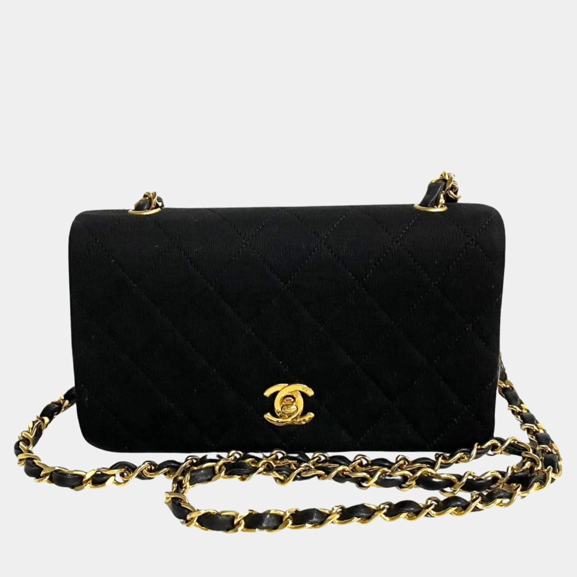 Chanel Black Jersey Full Flap Bag 