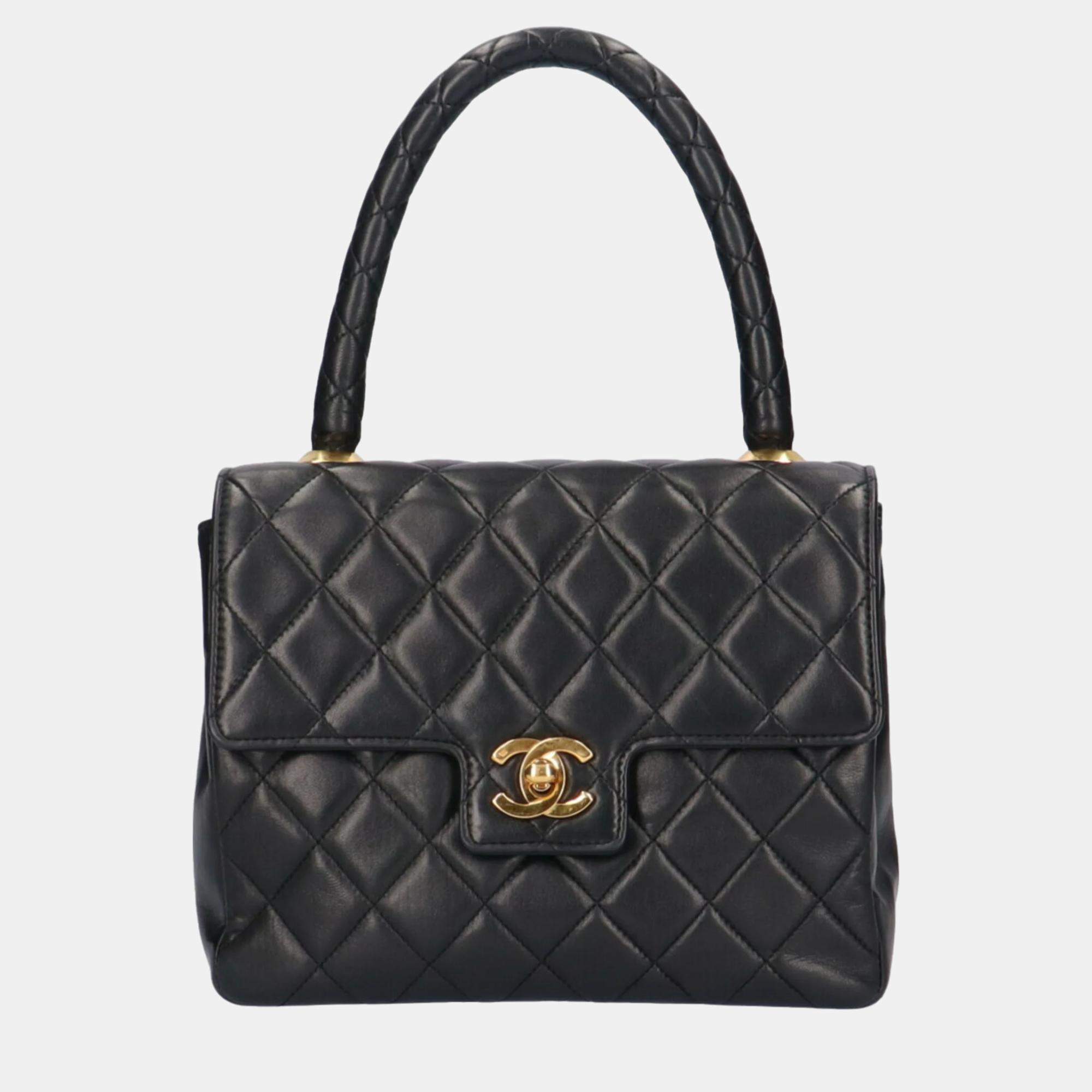 Chanel Black Leather Kelly Top Handle Bag