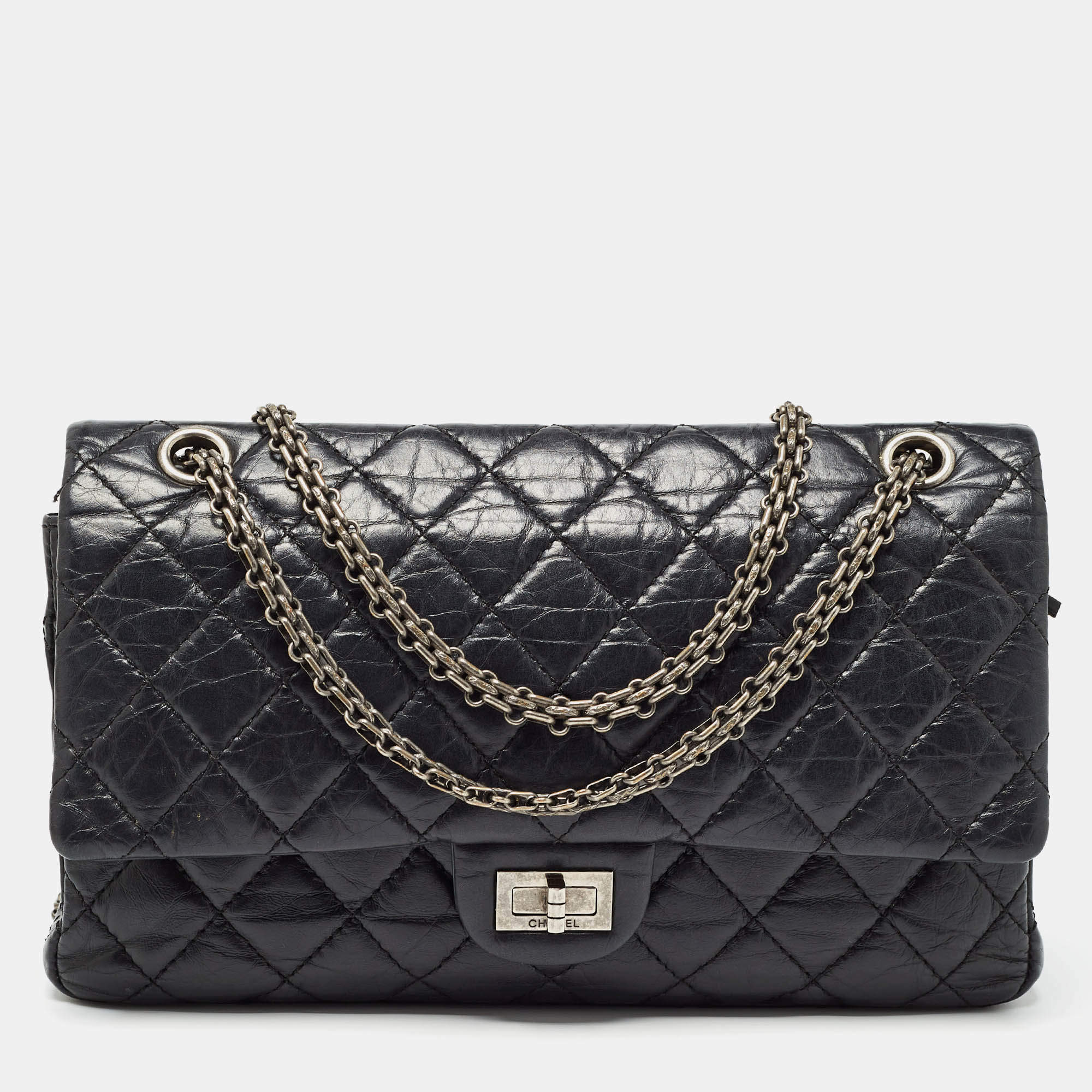 Chanel Black Quilted Aged Leather Reissue 2.55 Classic 226 Flap Bag