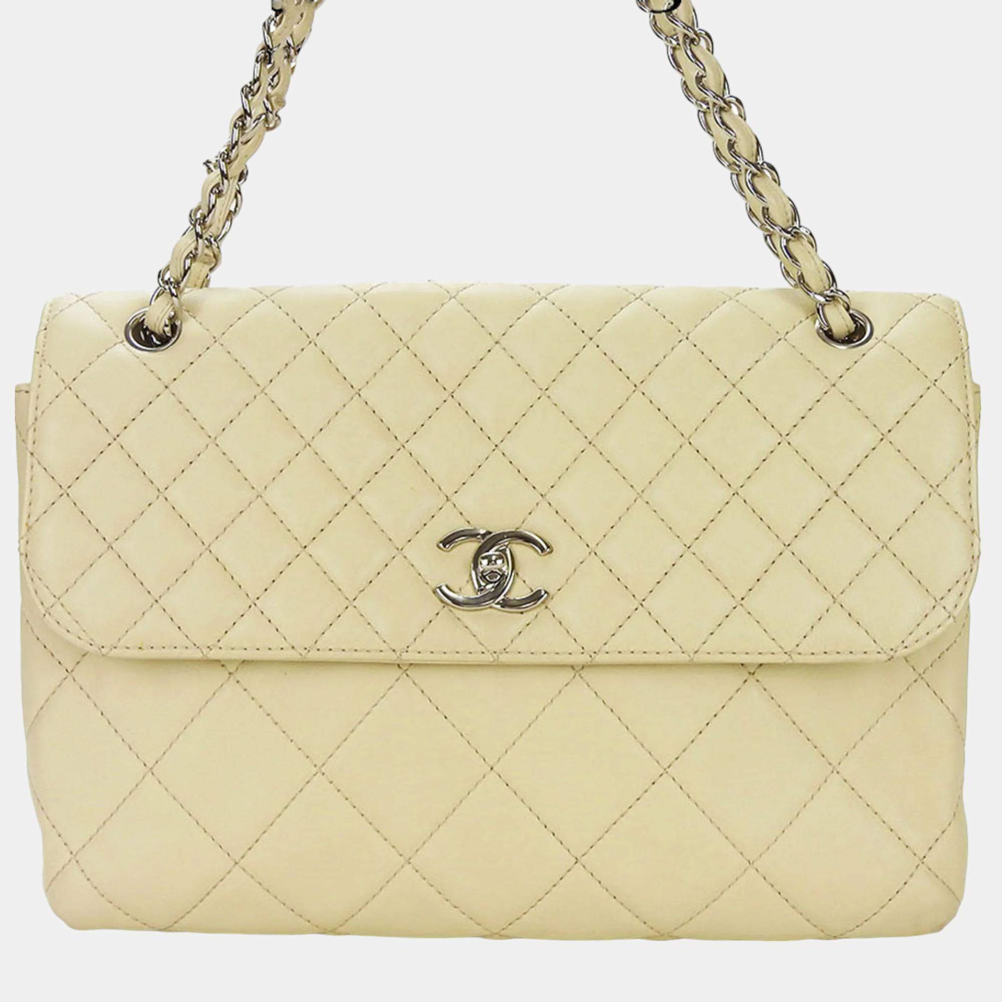 Chanel Beige Quilted Lambskin Maxi In The Business Flap Shoulder Bag 