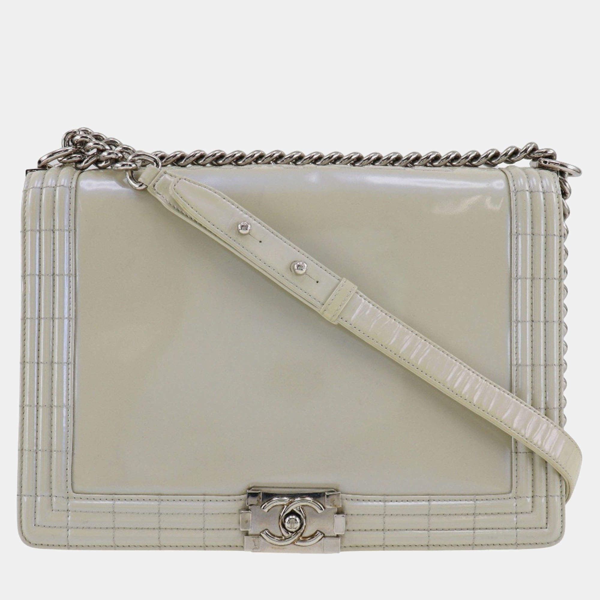 Chanel White Leather Large Reverso Boy Bag