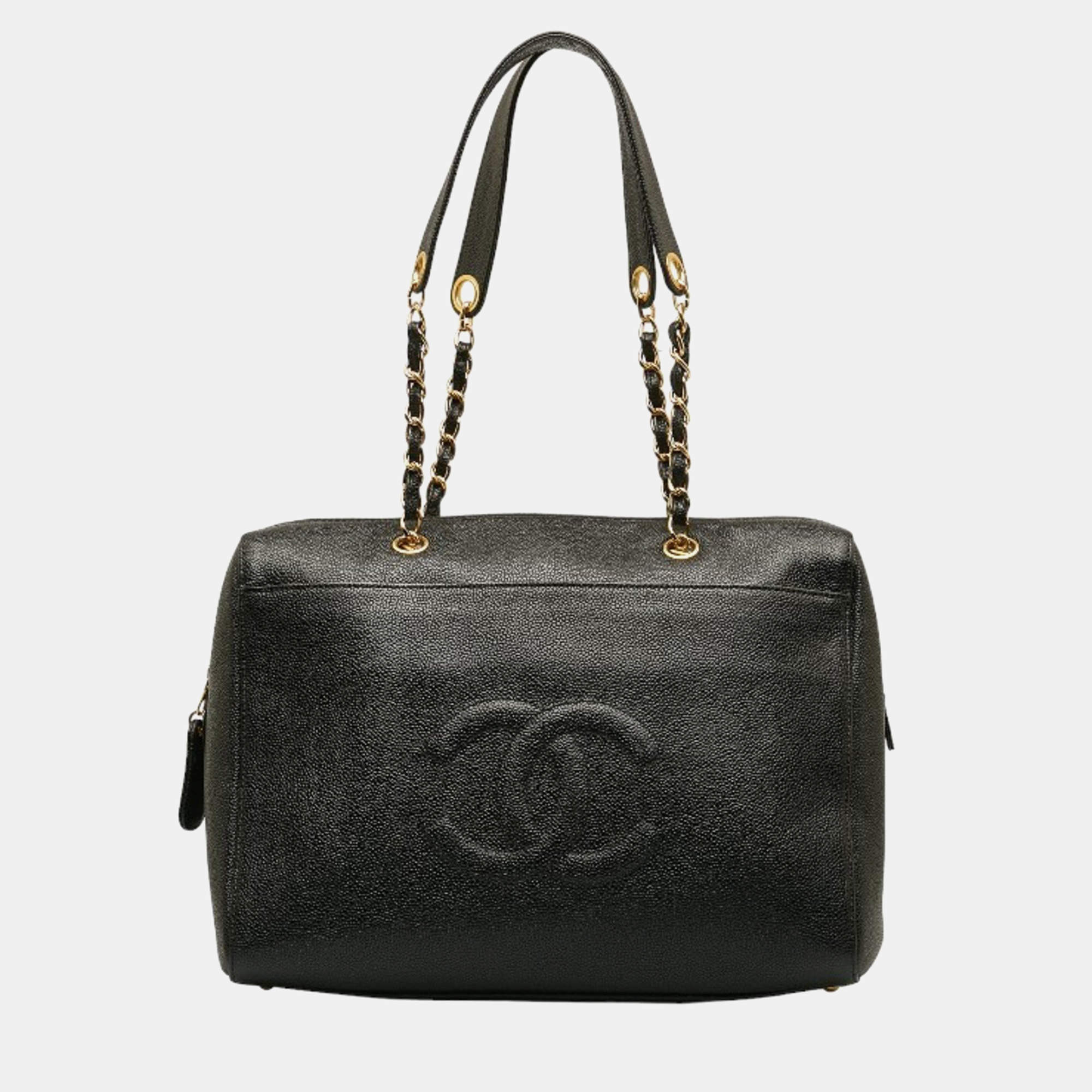 Chanel Black Leather CC Timeless Dome Shoulder Bag