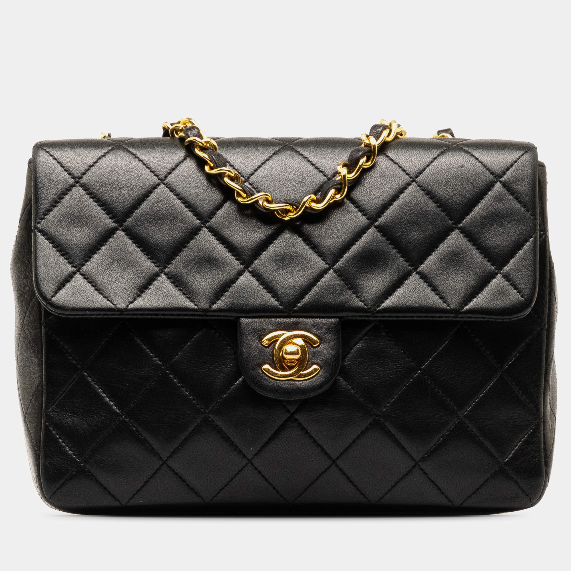 Pre Owned Chanel Square Classic Quilted Lambskin Flap Bag