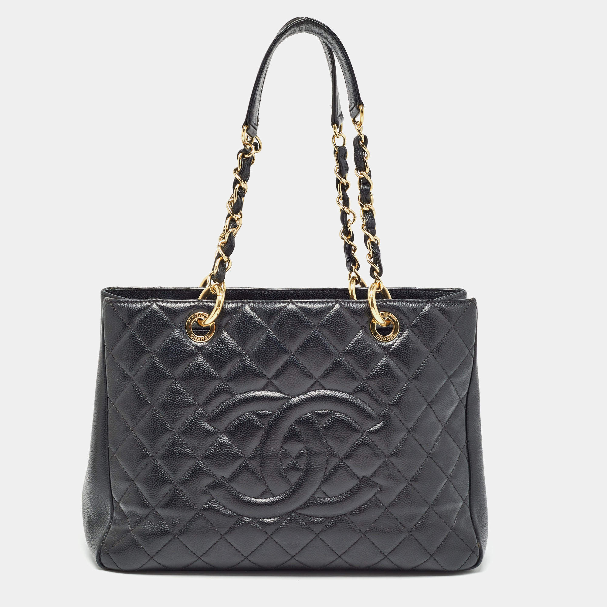 Pre Owned Chanel Black Quilted Caviar Leather Grand Shopping Tote