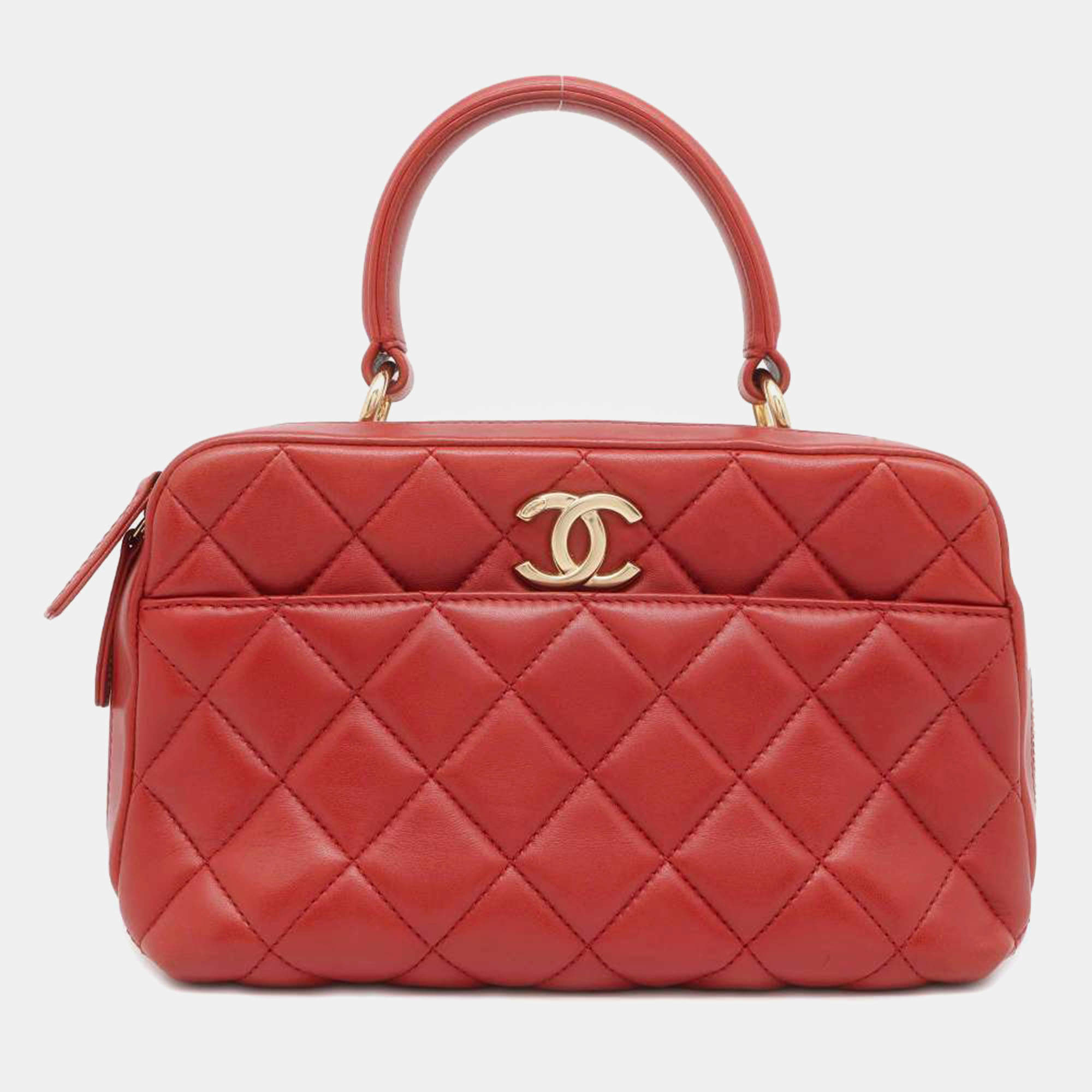 Chanel Red Lambskin Leather Bowling Bag