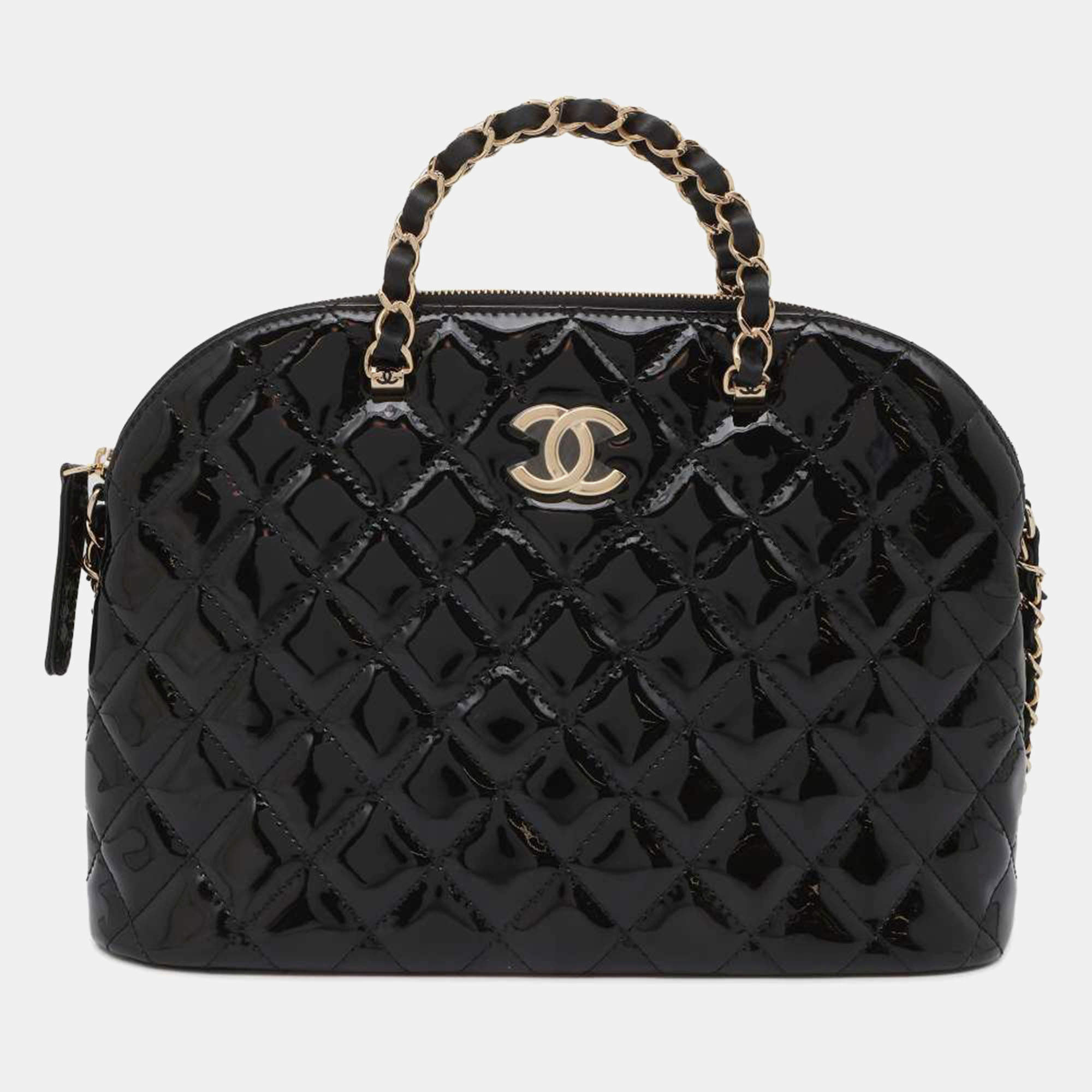 Chanel Black Patent Leather Top Handle Bag