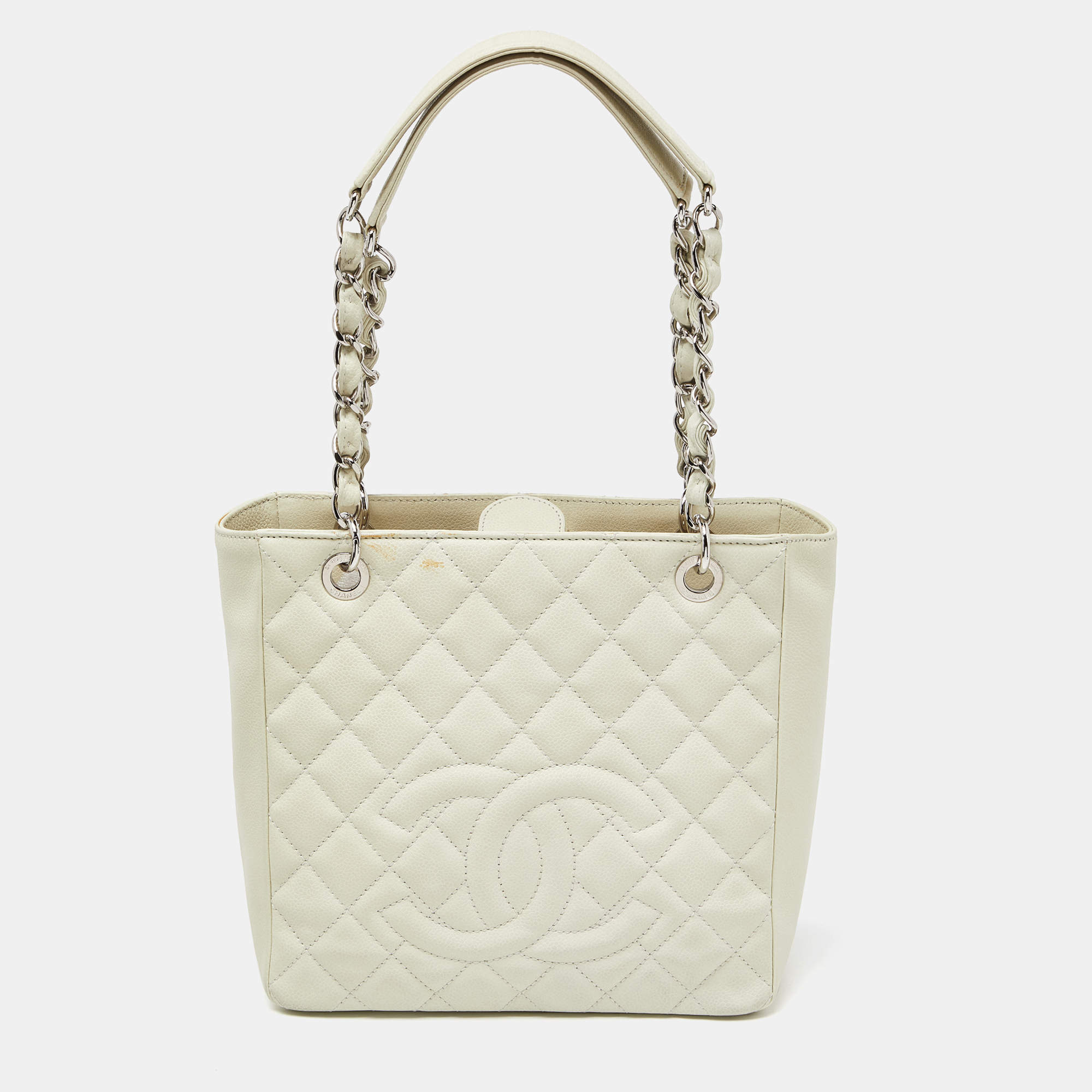 Chanel Ivory Quilted Caviar Leather Petite Shopping Tote Chanel TLC