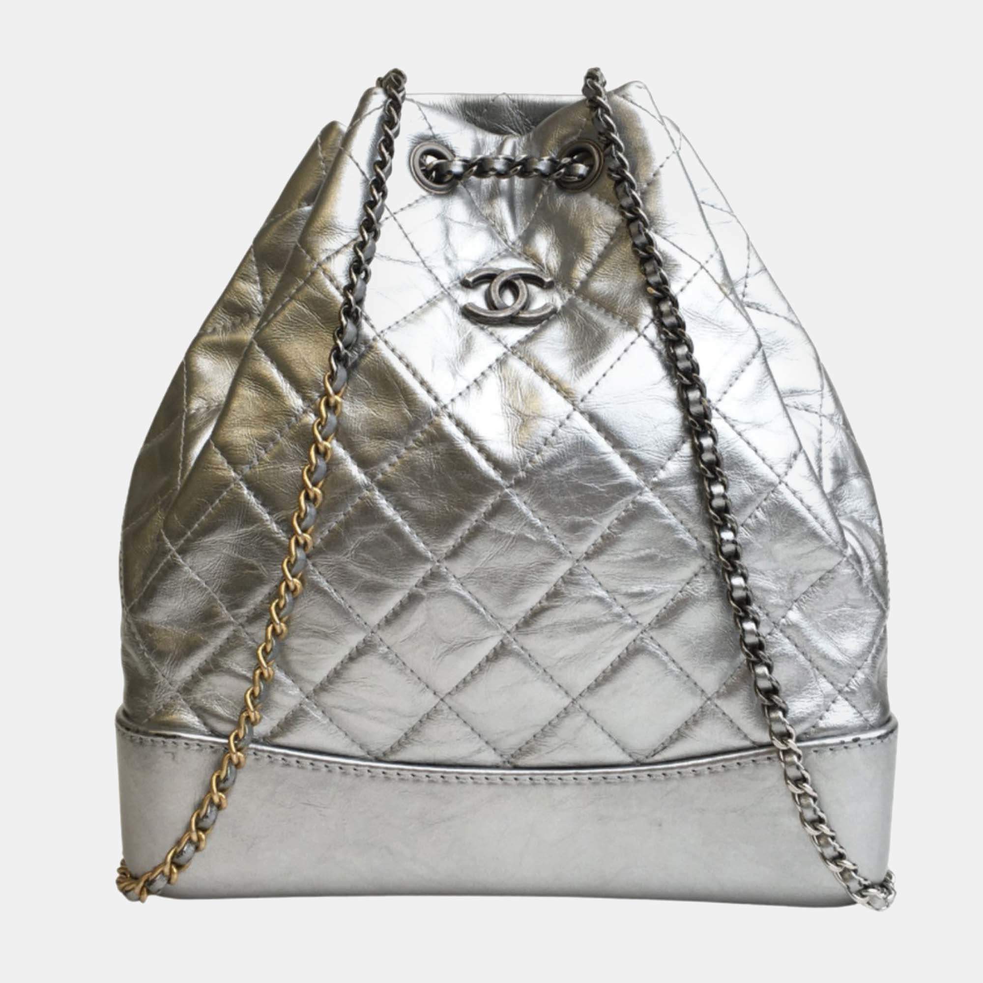 Chanel Silver Leather Gabrielle Backpacks