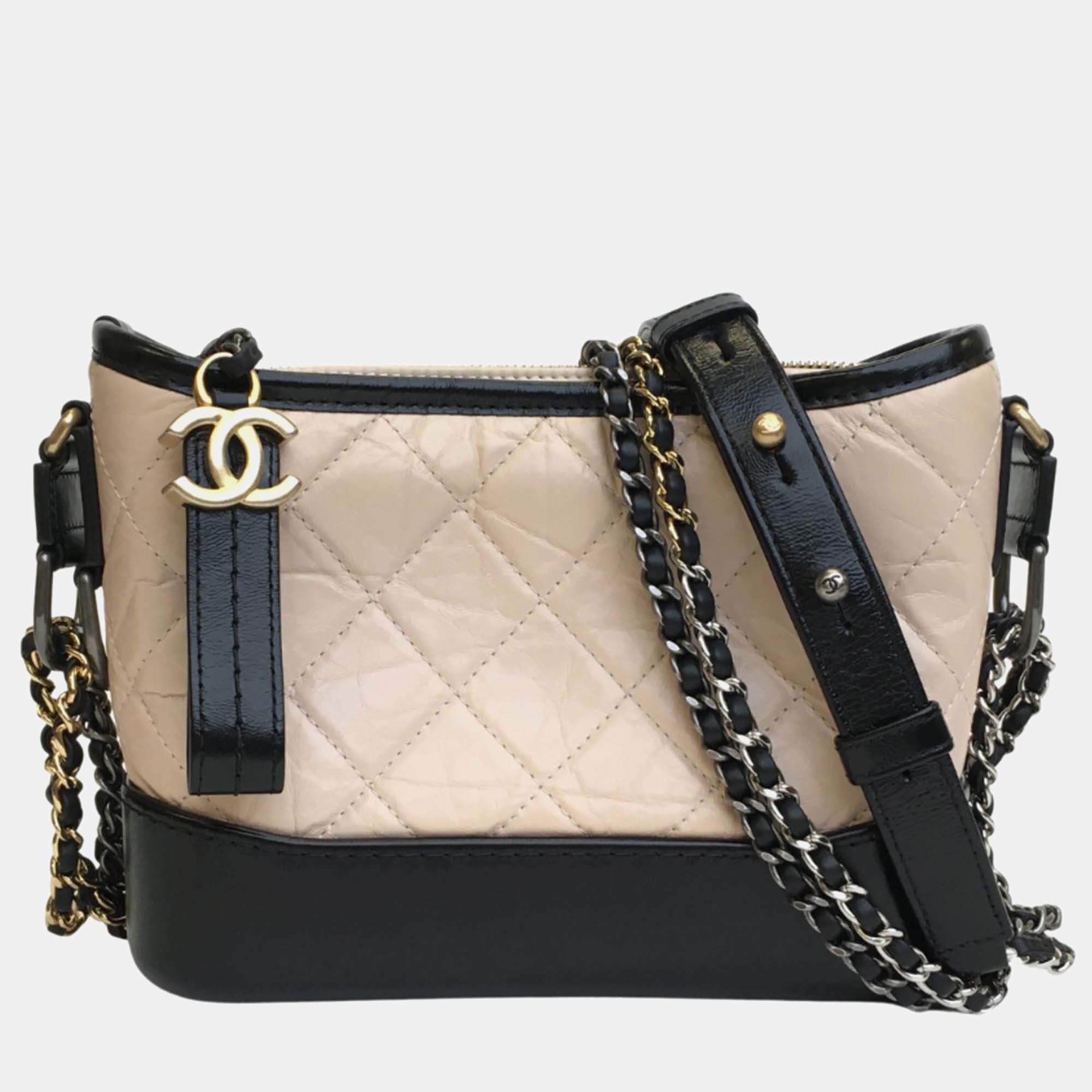 Chanel Beige/Black Leather Small Gabrielle Shoulder Bag