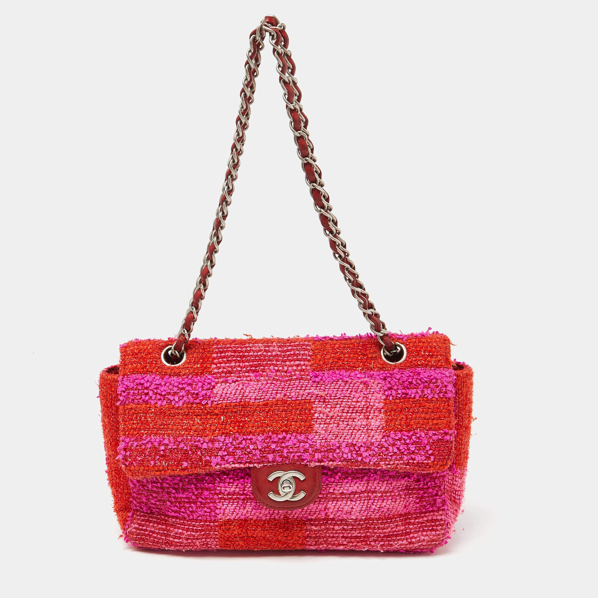 Pre Owned Chanel Multicolor Tweed Medium Classic Single Flap Bag