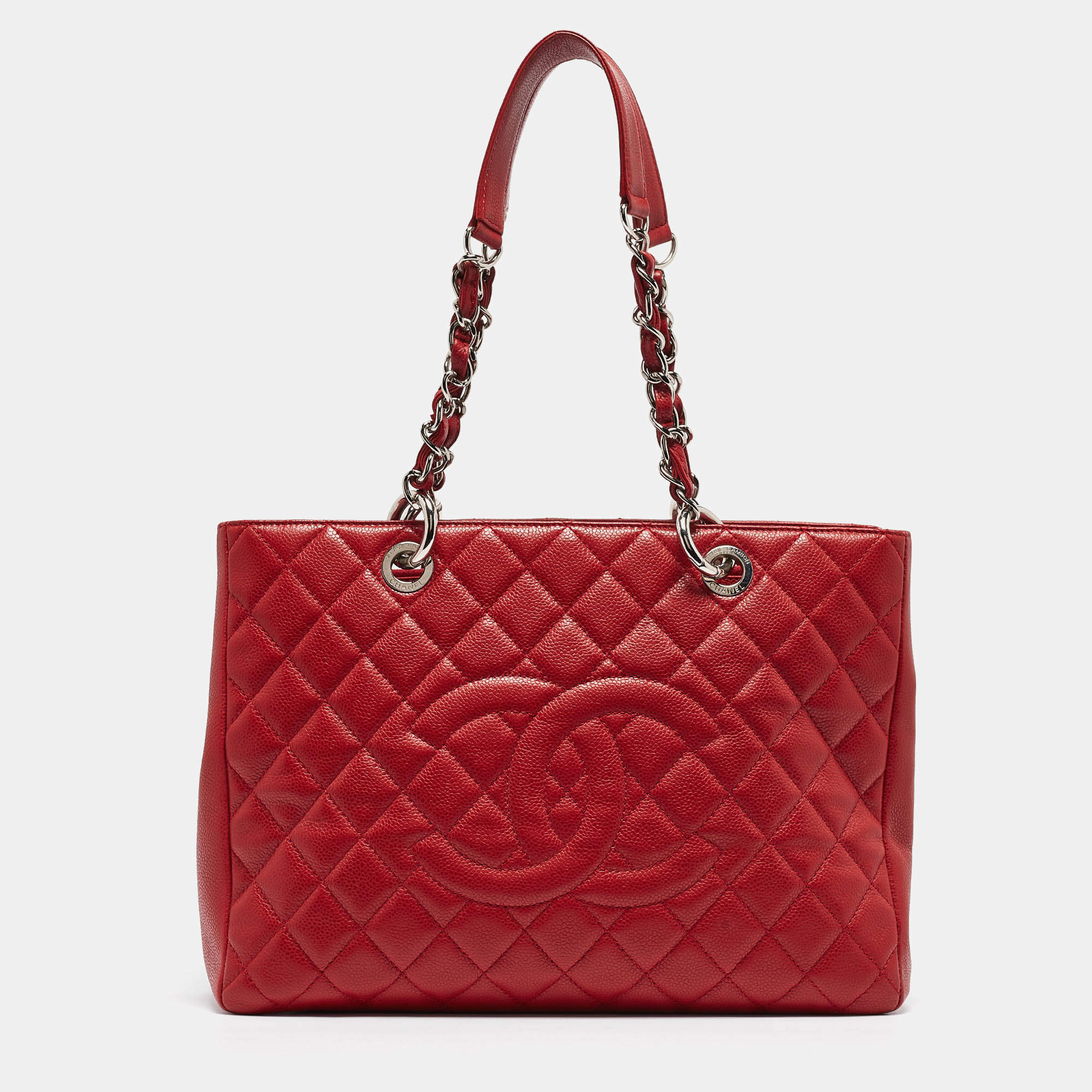 Chanel Red Quilted Caviar Leather Grand Shopper Tote