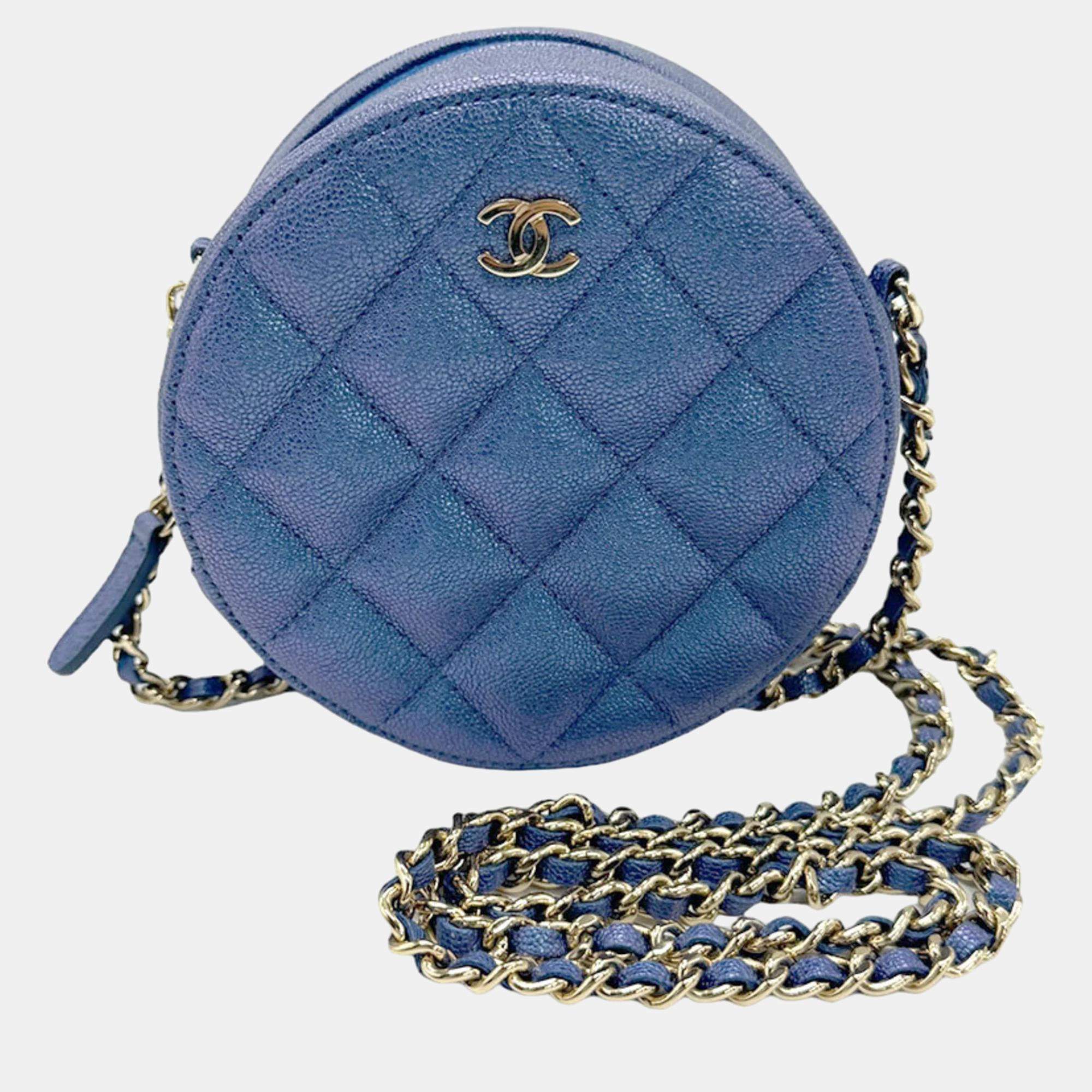 Chanel Metallic Blue Leather Round CC Shoulder Bag