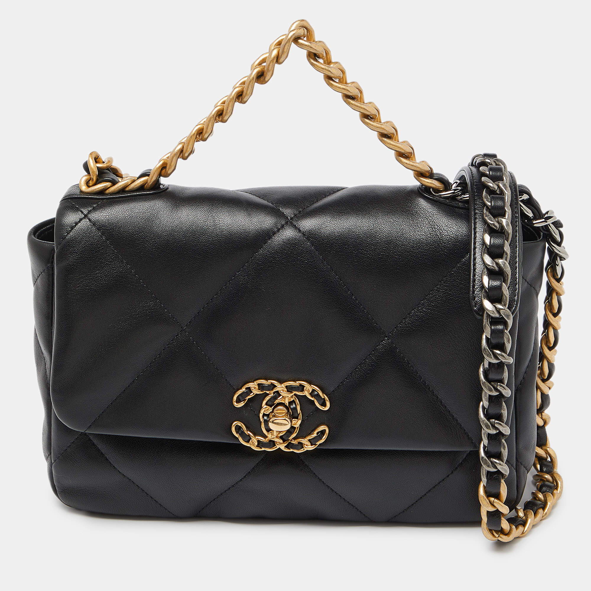 Chanel Black Quilted Leather Small 19 Flap Bag