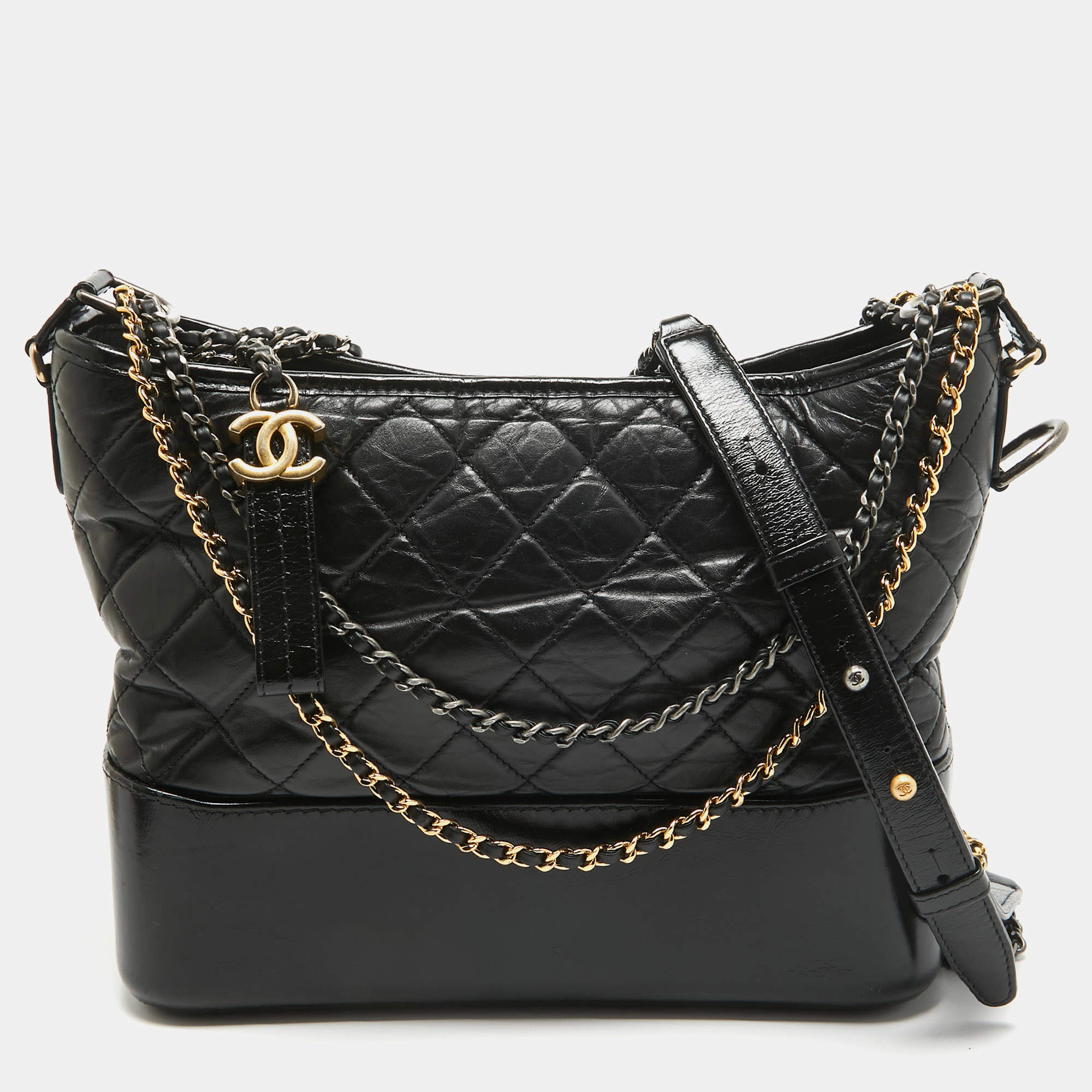 Chanel Black Quilted Aged Leather Medium Gabrielle Hobo