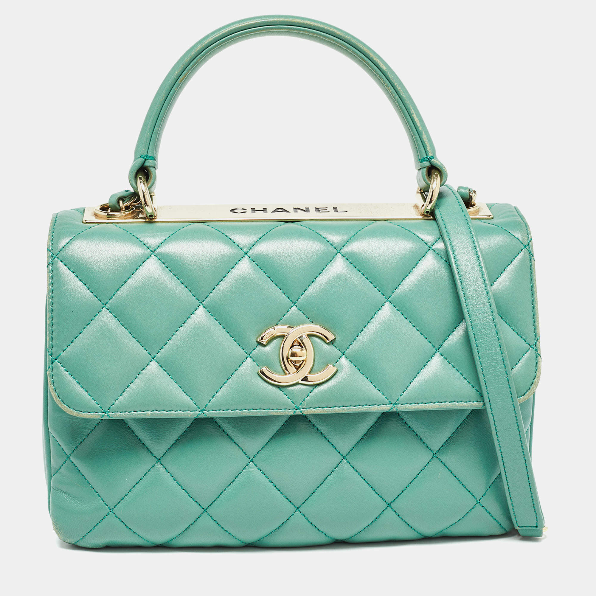 Chanel Aqua Green Quilted Leather Small Trendy CC Flap Bag