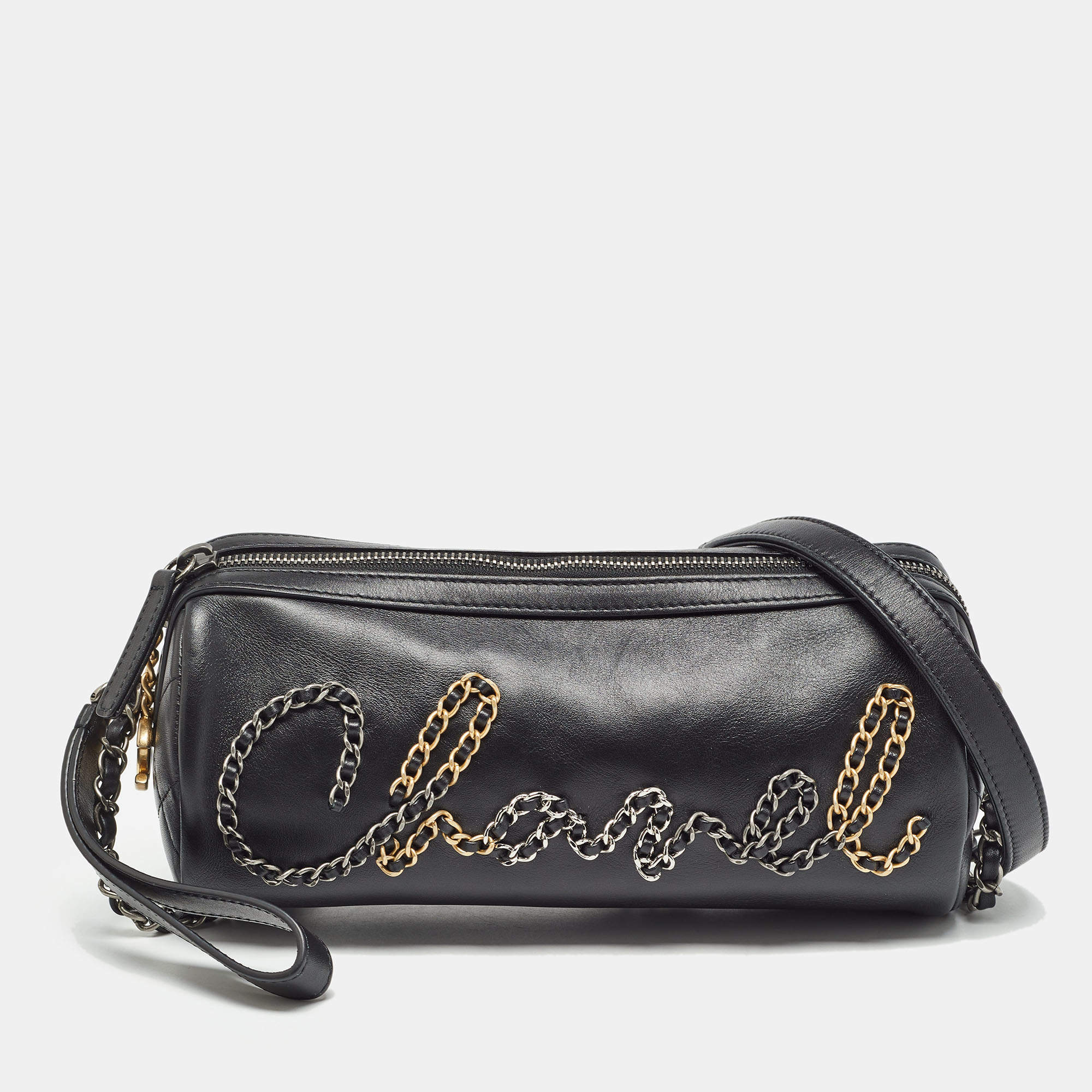 Pre Owned Chanel  Black Leather Chain Signature Bowler Bag
