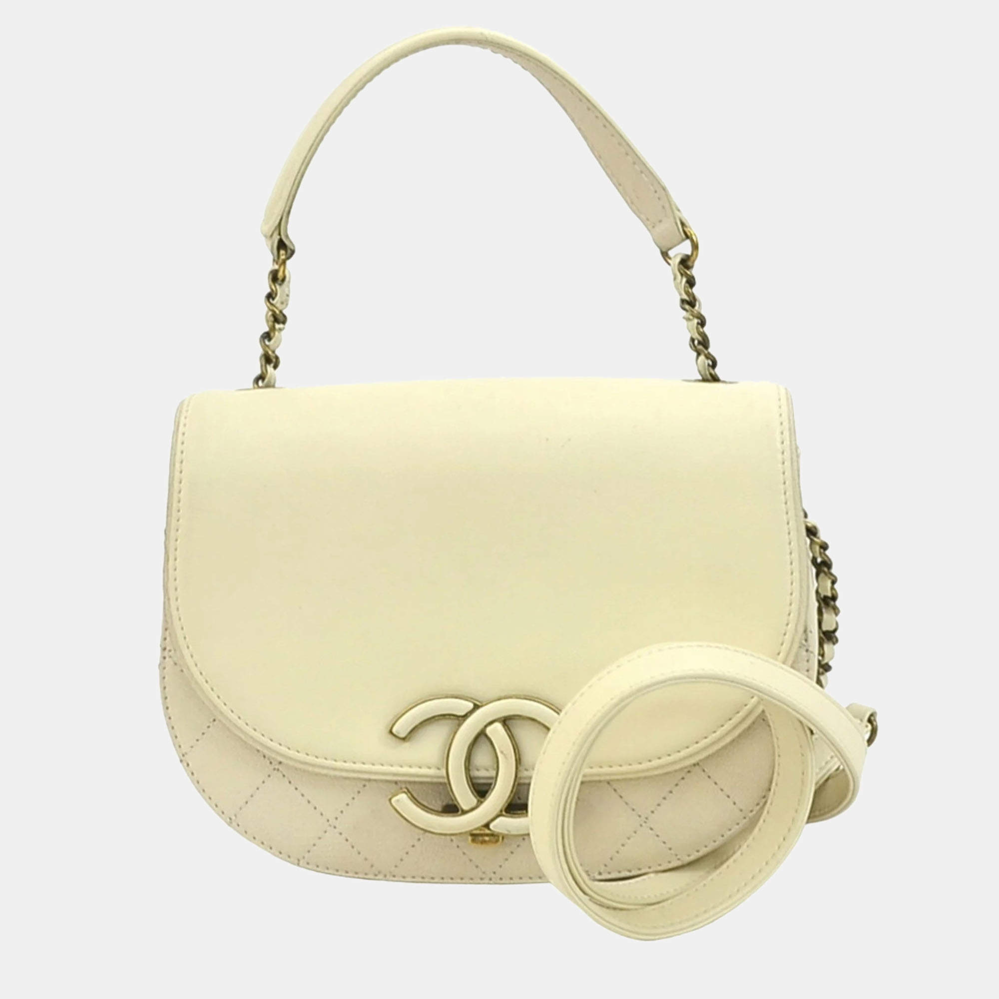 Chanel Cream Goatskin Leather Medium Coco Curve Shoulder Bag