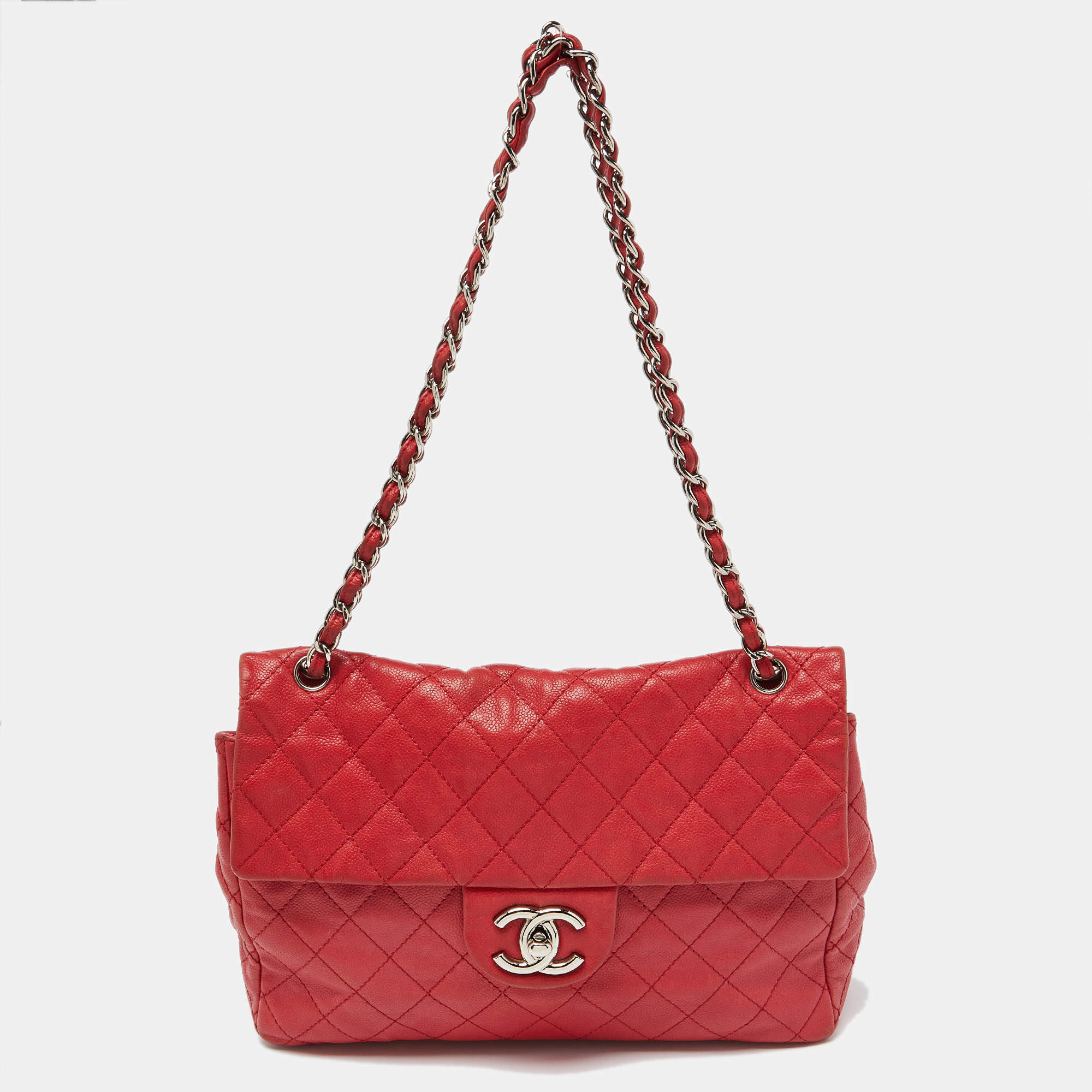Pre Owned Chanel Red Quilted Leather Maxi Classic Single Flap Bag