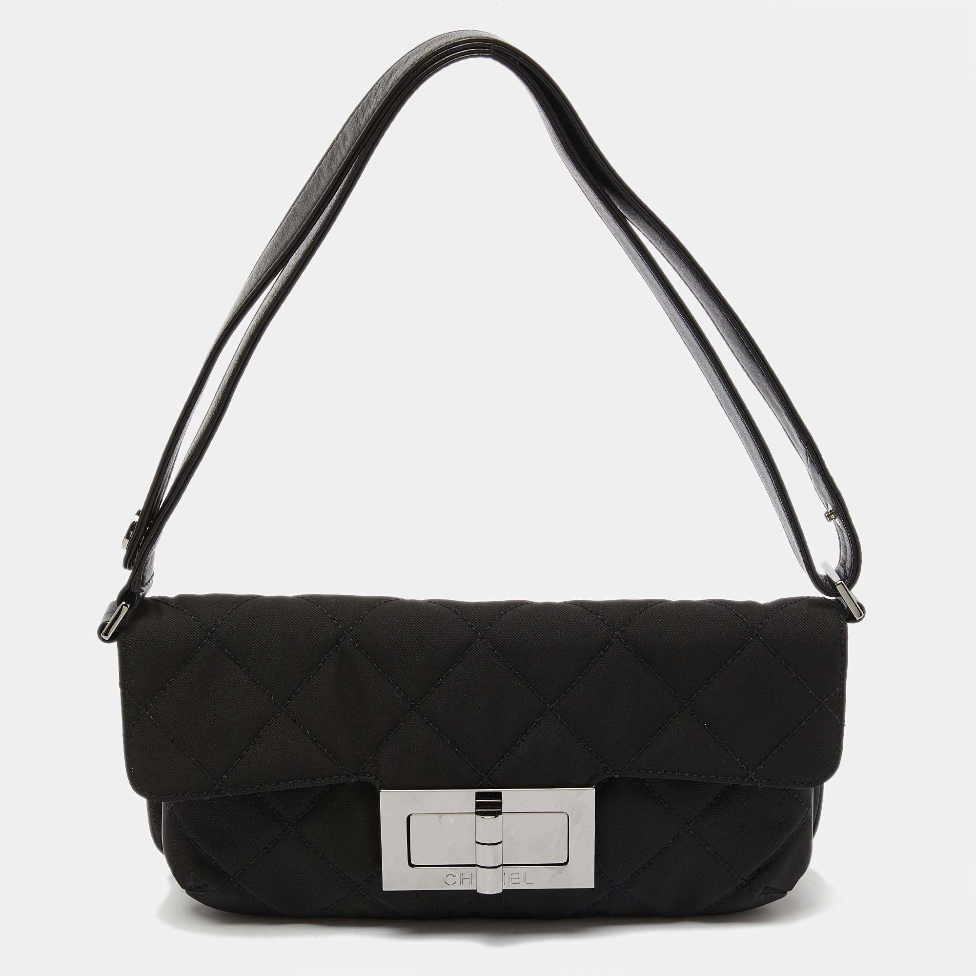 Pre Owned Chanel Black Nylon and Leather Giant Reissue Flap Shoulder Bag