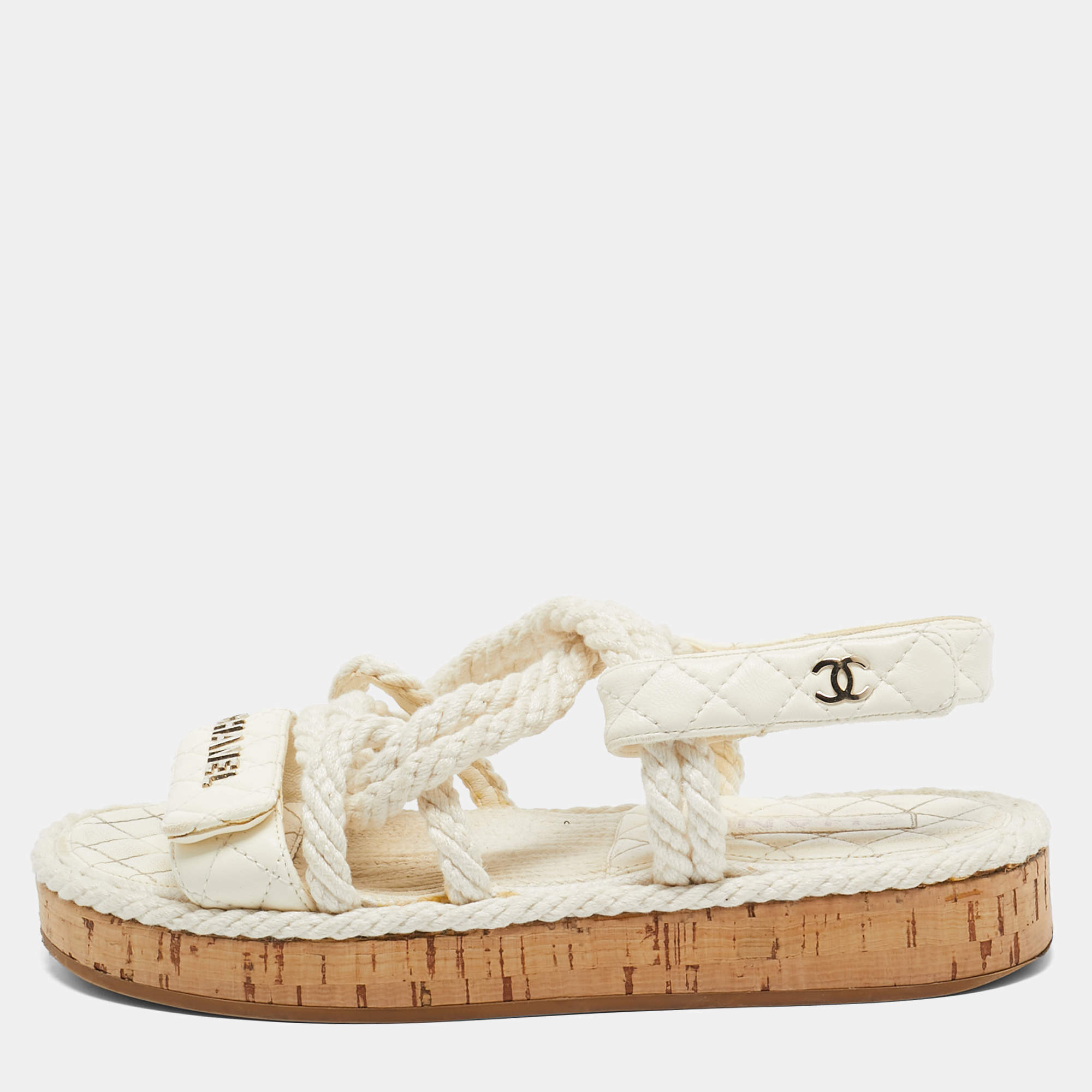 Chanel Cream Leather and Rope Dad Sandals Size 37