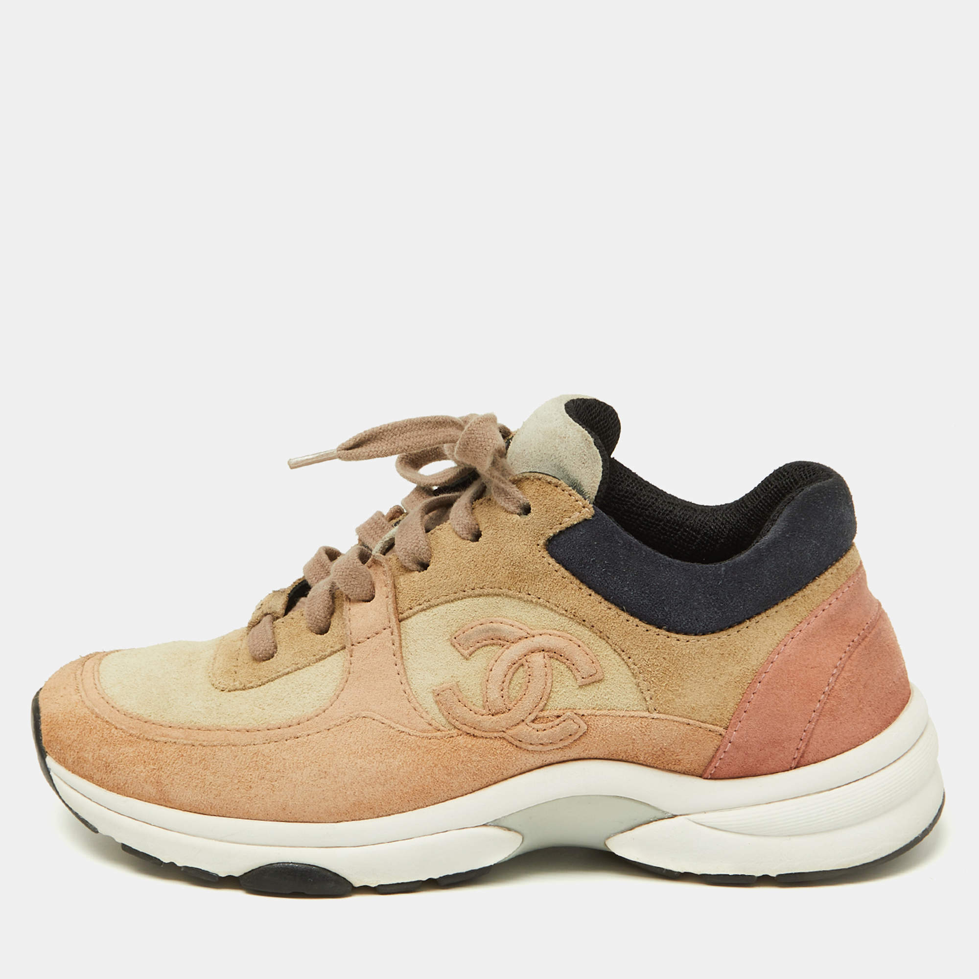 Pre Owned Chanel Multicolor Suede CC Low Top Sneakers Size 36