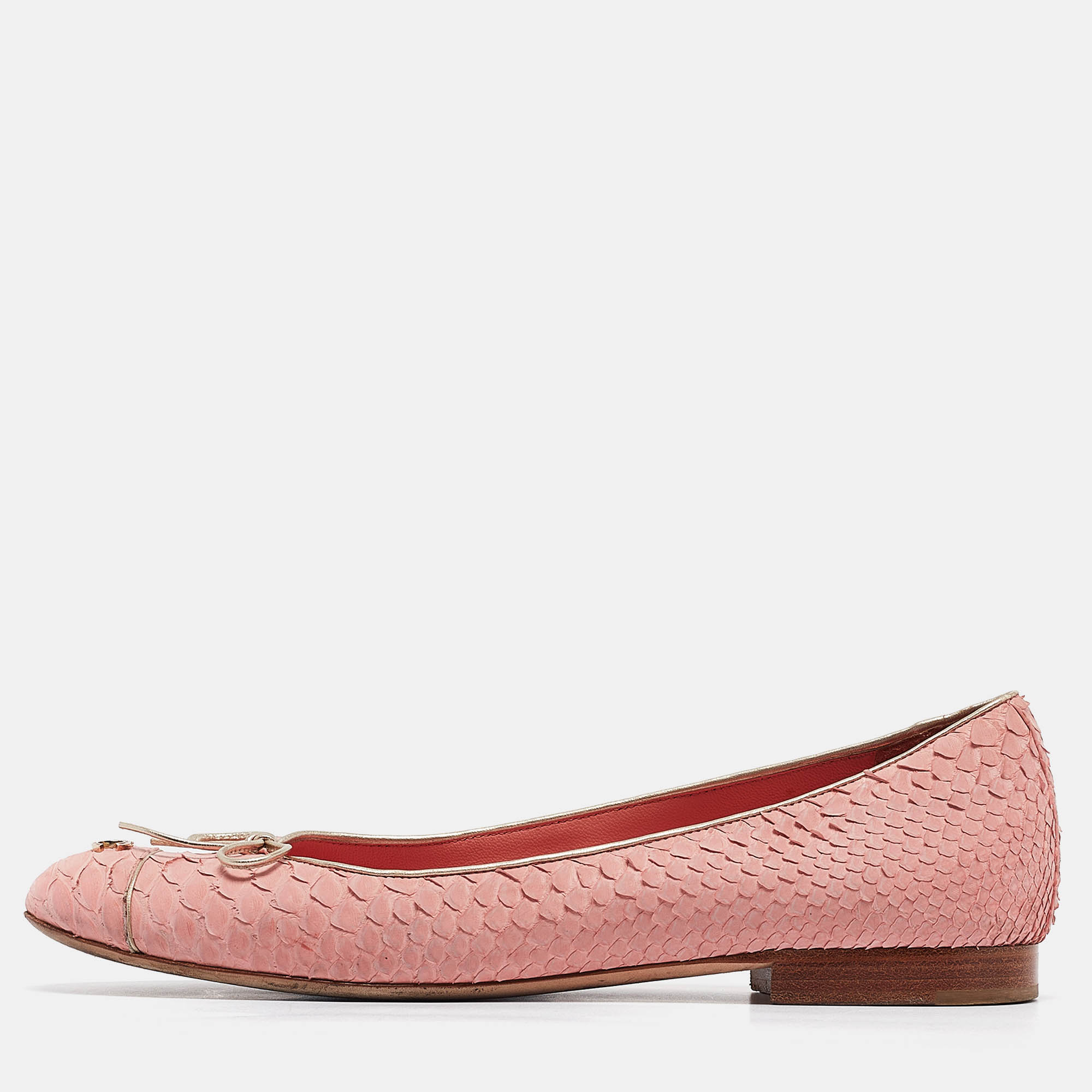 Pre Owned Chanel Pink Python Leather Ballet Flats Size 40.5