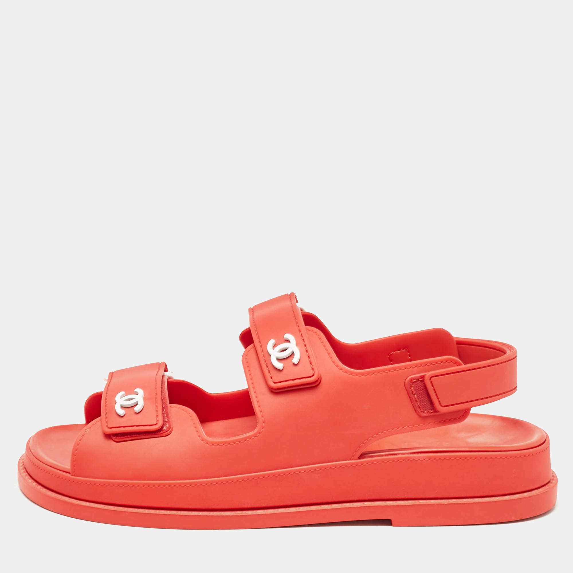 Chanel Red Rubber CC Dad Sandals Size 39