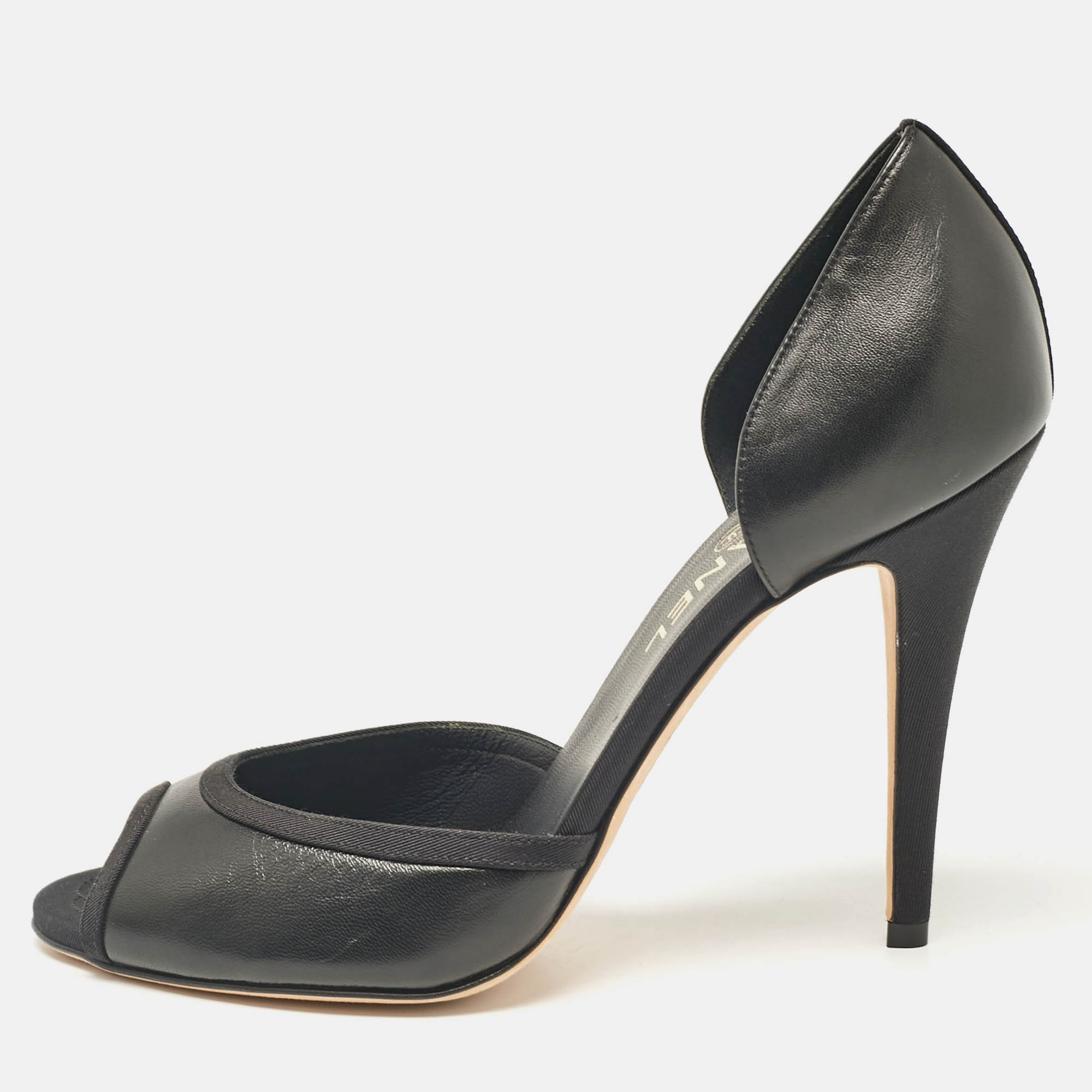 Chanel Black Canvas and Leather D'orsay Pumps Size 40