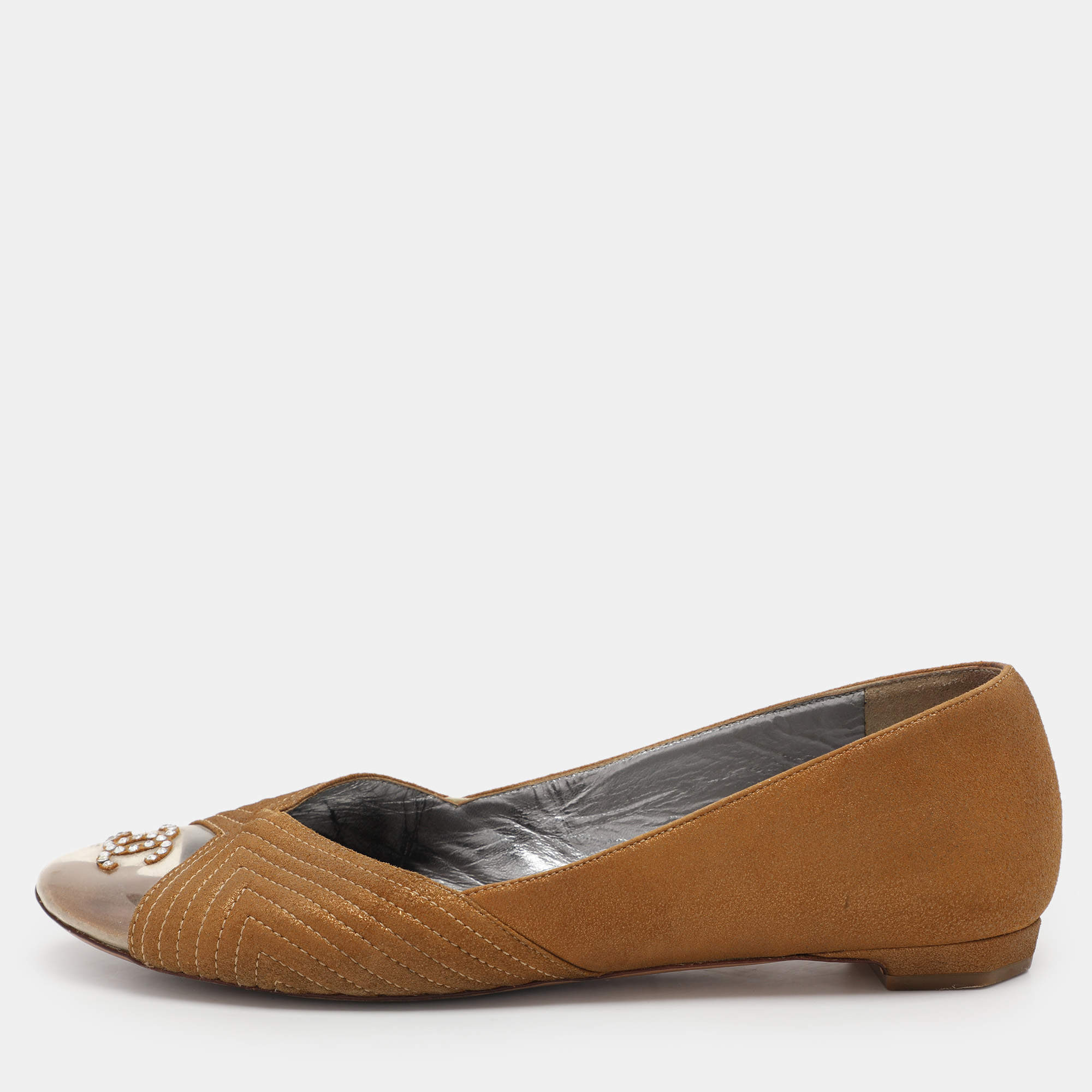 Chanel Brown Leather and PVC Embellished Ballet Flats Size 37.5