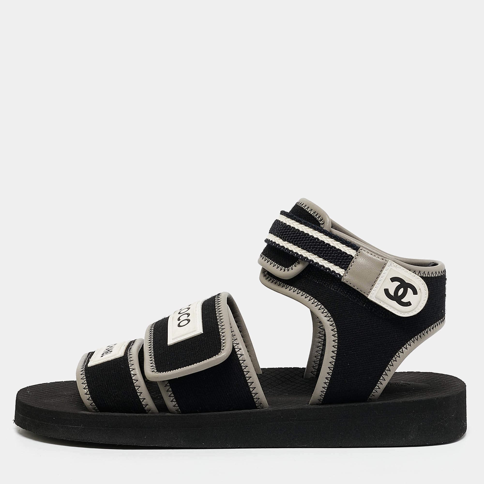 Chanel Black Jersey Coco Flat Sandals Size 39