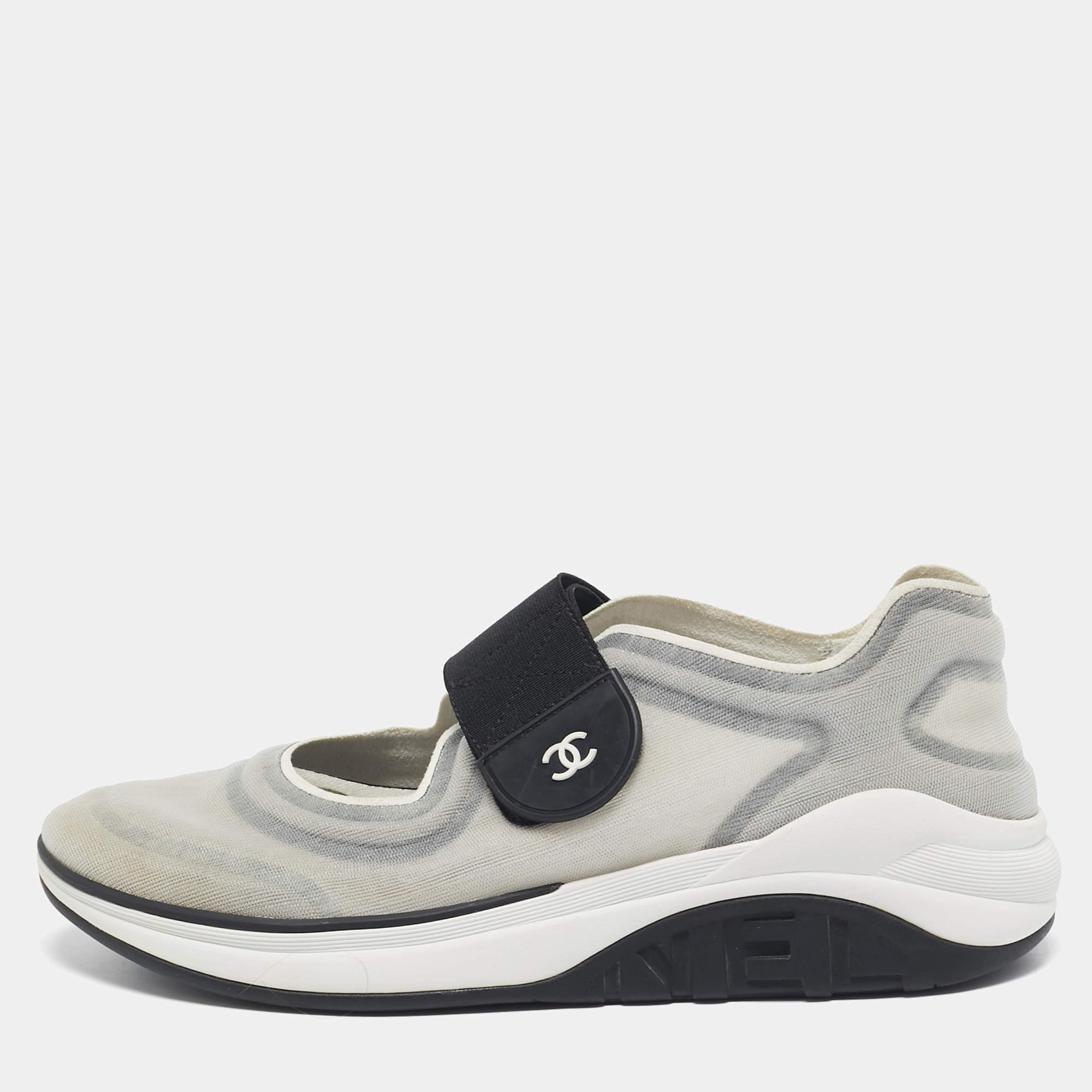 Pre Owned Chanel Grey/Black Mesh Slip On Sneakers Size 38