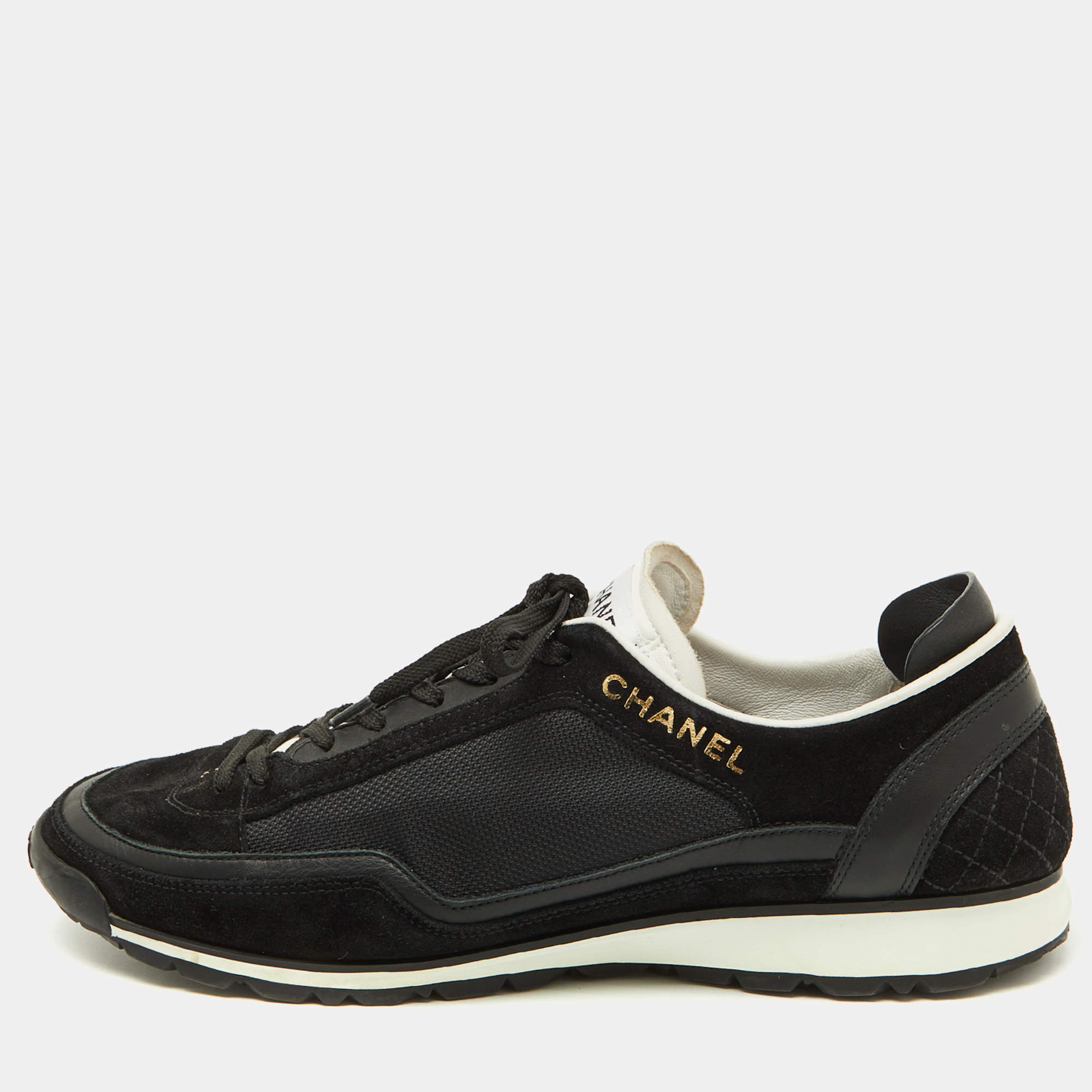 Pre Owned Chanel Black Suede and Mesh CC Low Top Sneakers Size 40.5