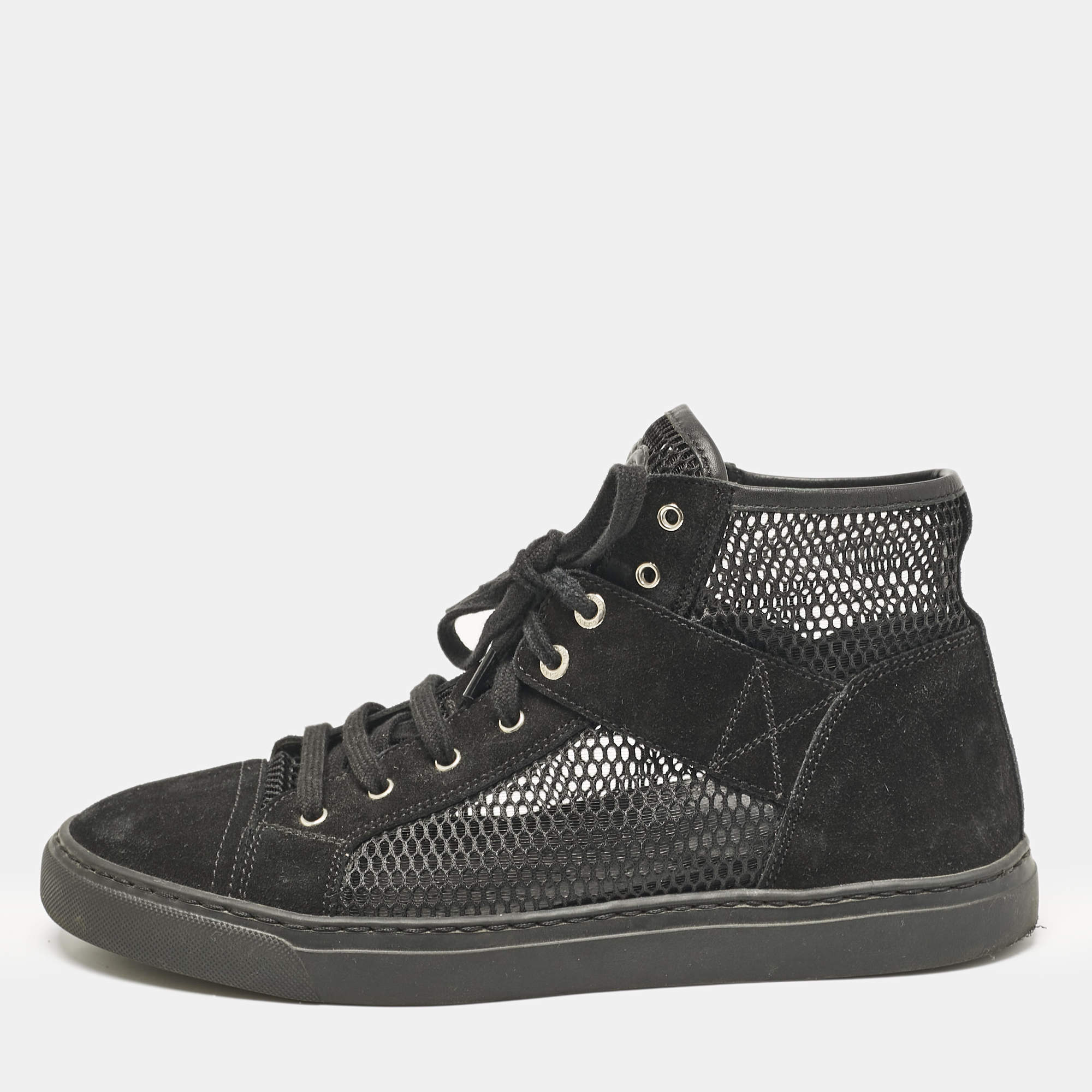 Pre Owned Chanel Black Suede and Mesh High Top Sneakers Size 39