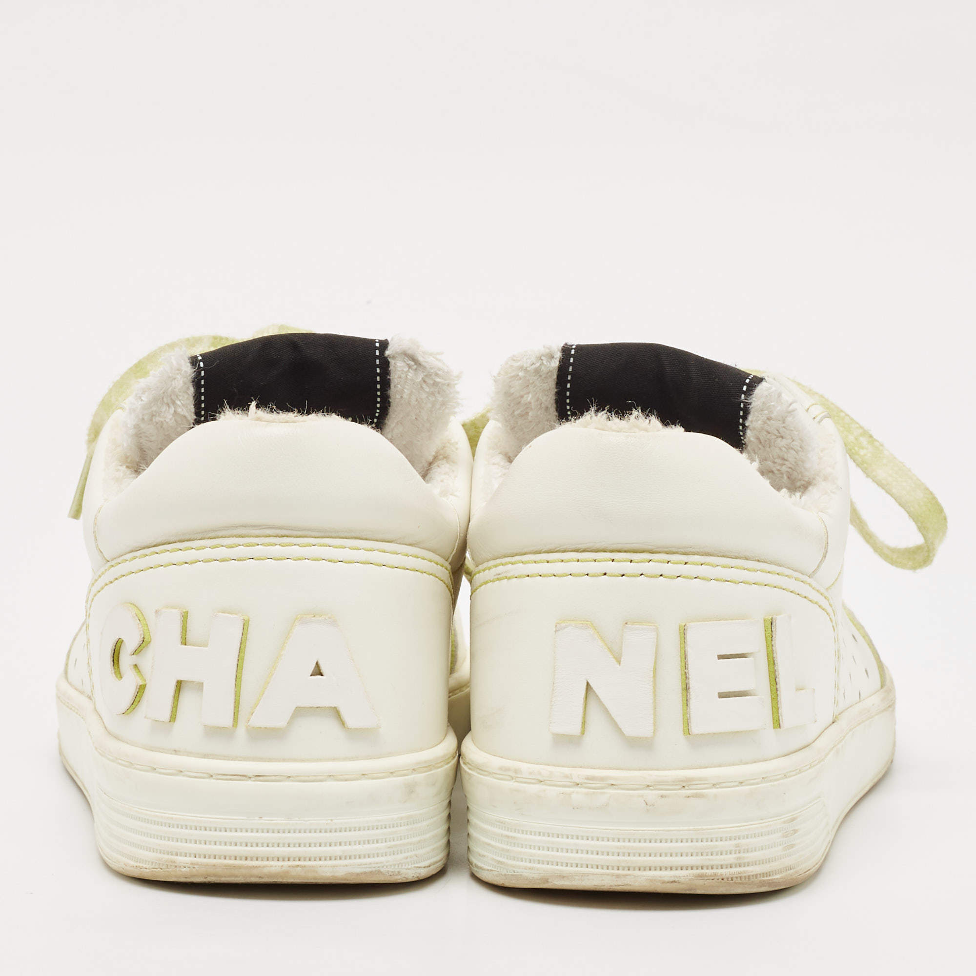 Pre Owned Chanel White Perforated Leather CC Low Top Sneakers Size 38