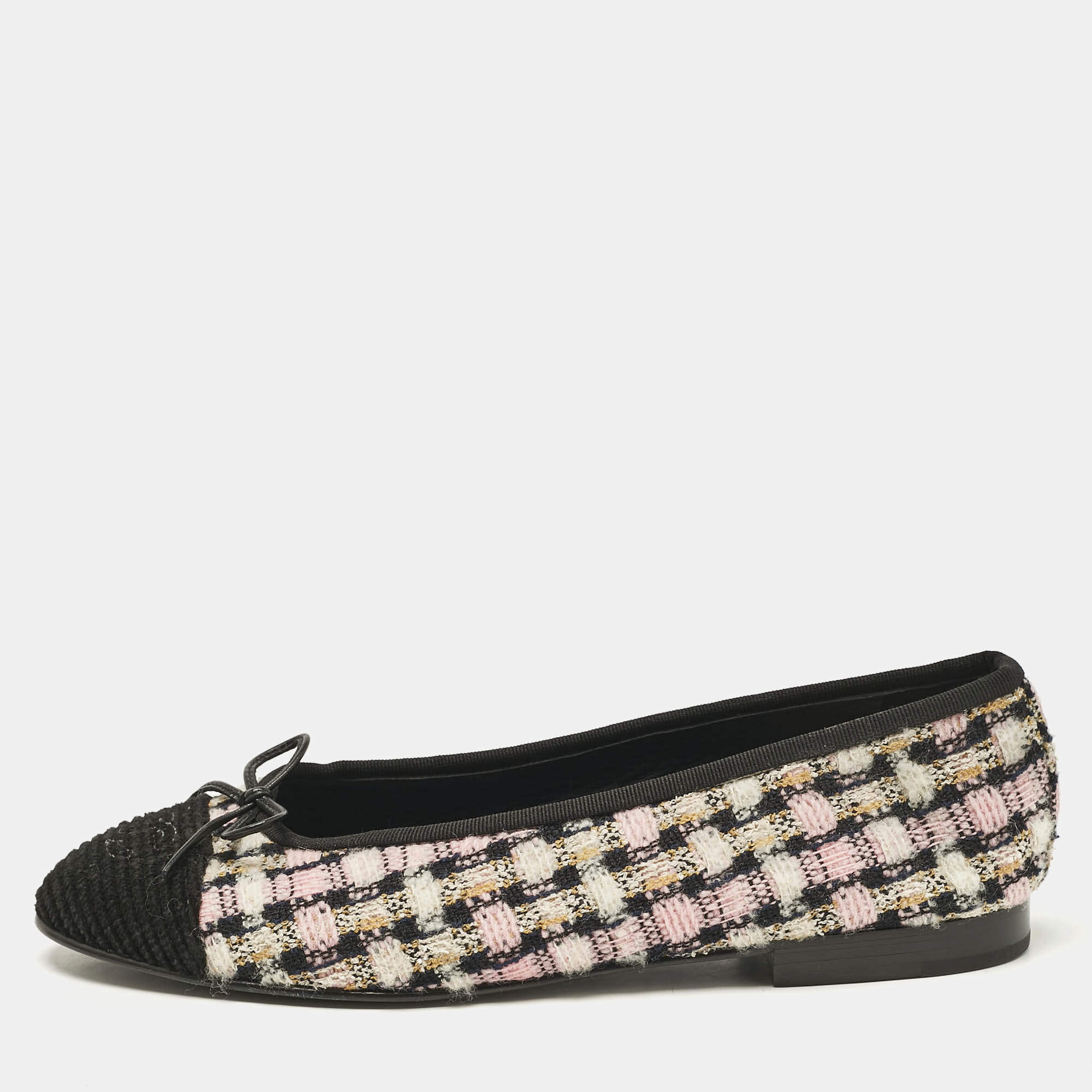 Chanel Multicolor Tweed Bow CC Cap-Toe Ballet Flats Size 40