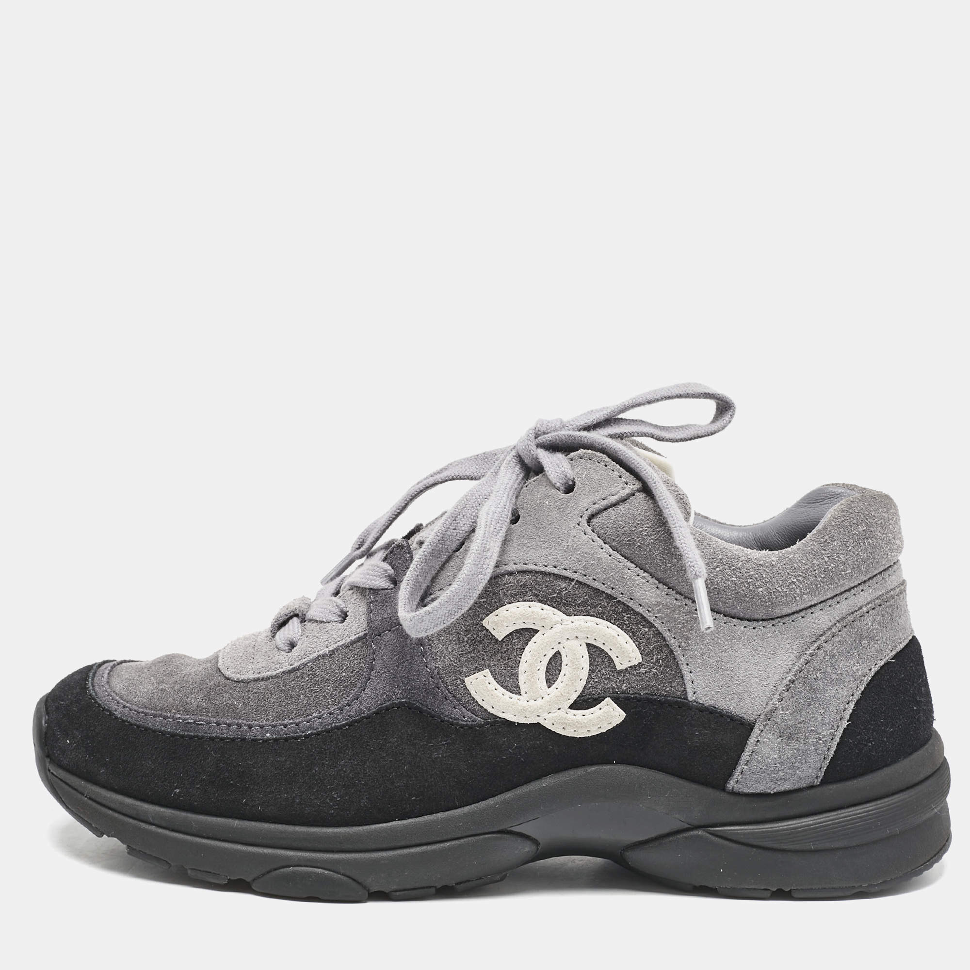Chanel Tricolor Suede  CC Lace Up Sneakers Size 36