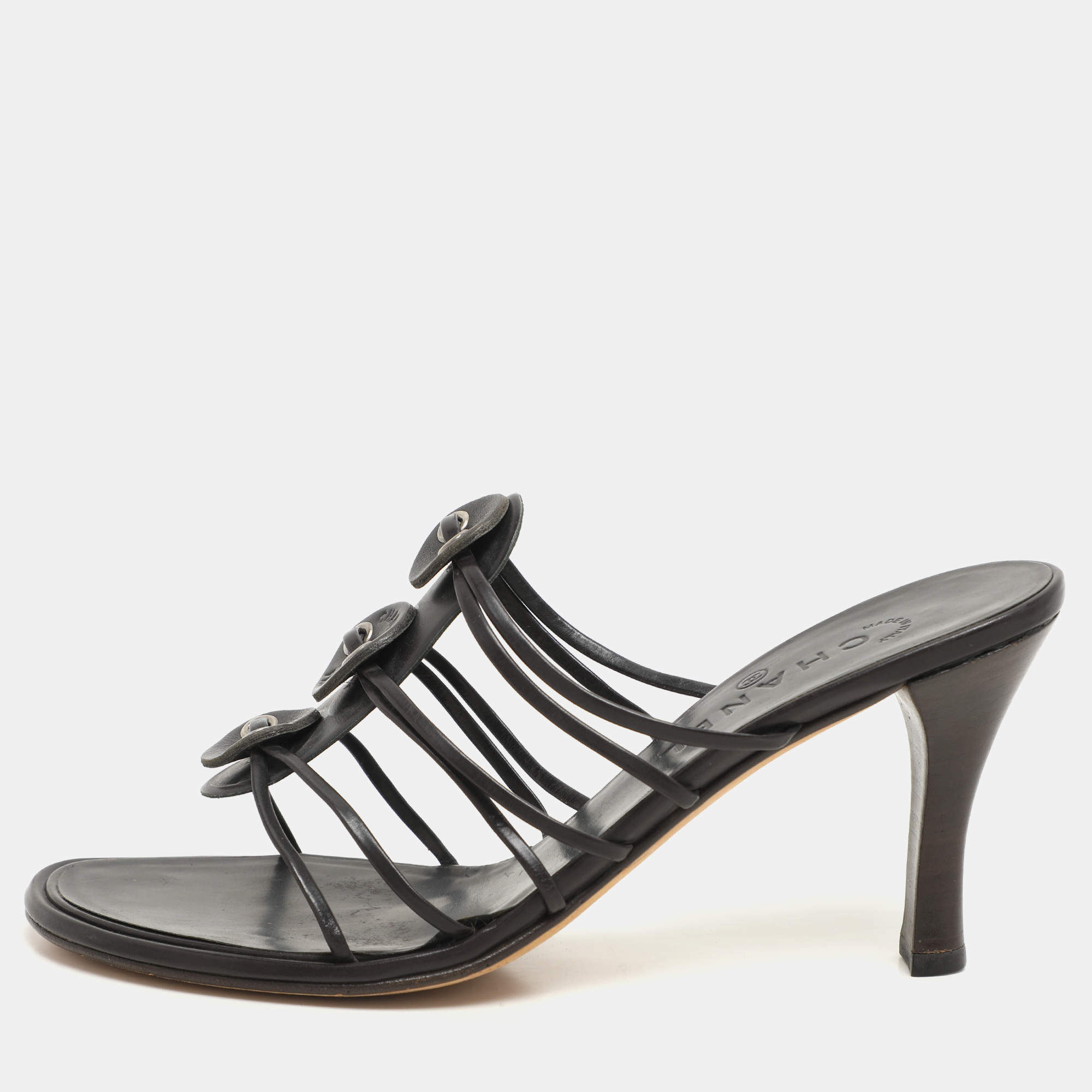Chanel Dark Brown Leather Strappy Sandals Size 37