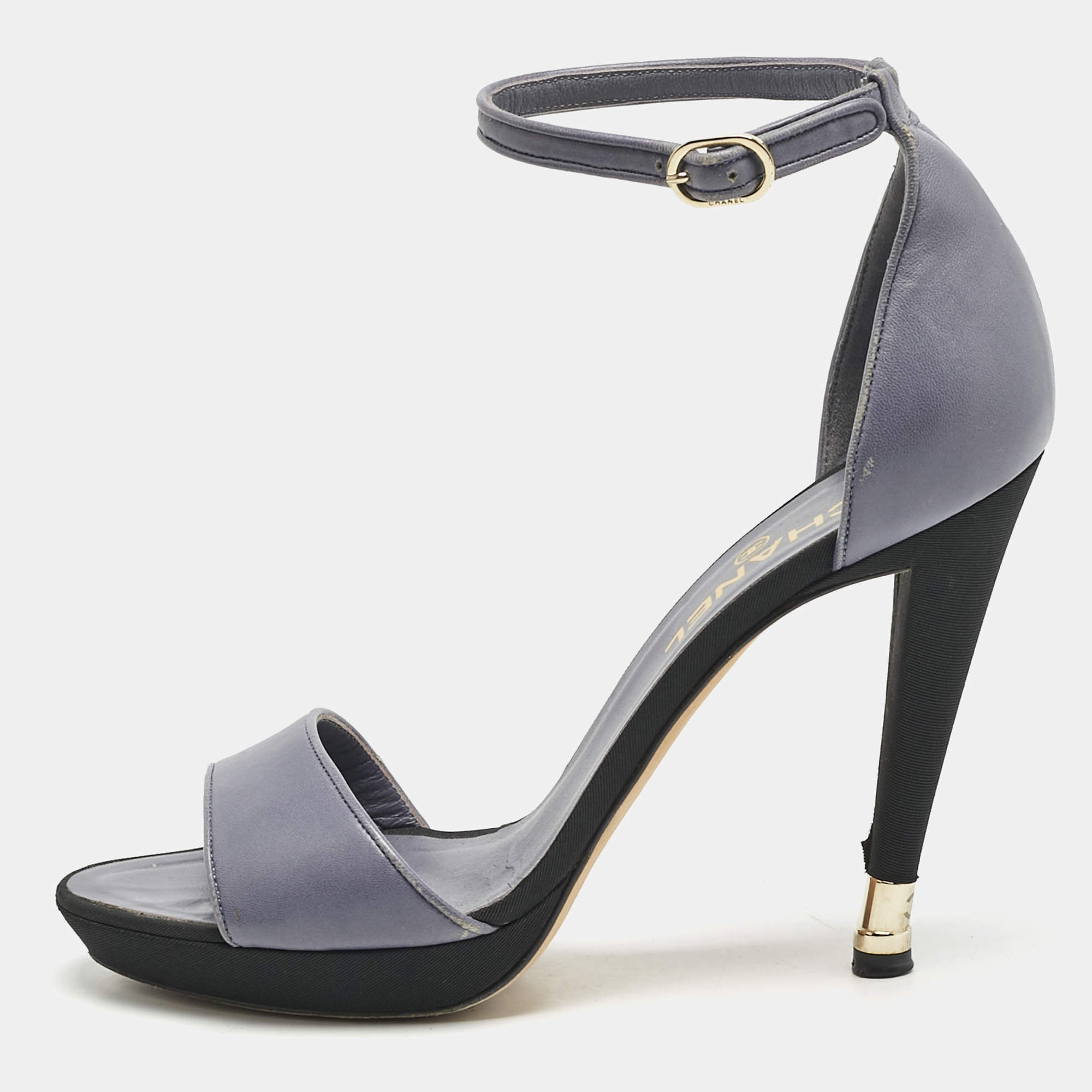 Chanel Light Blue Leather CC Ankle Strap Sandals Size 40