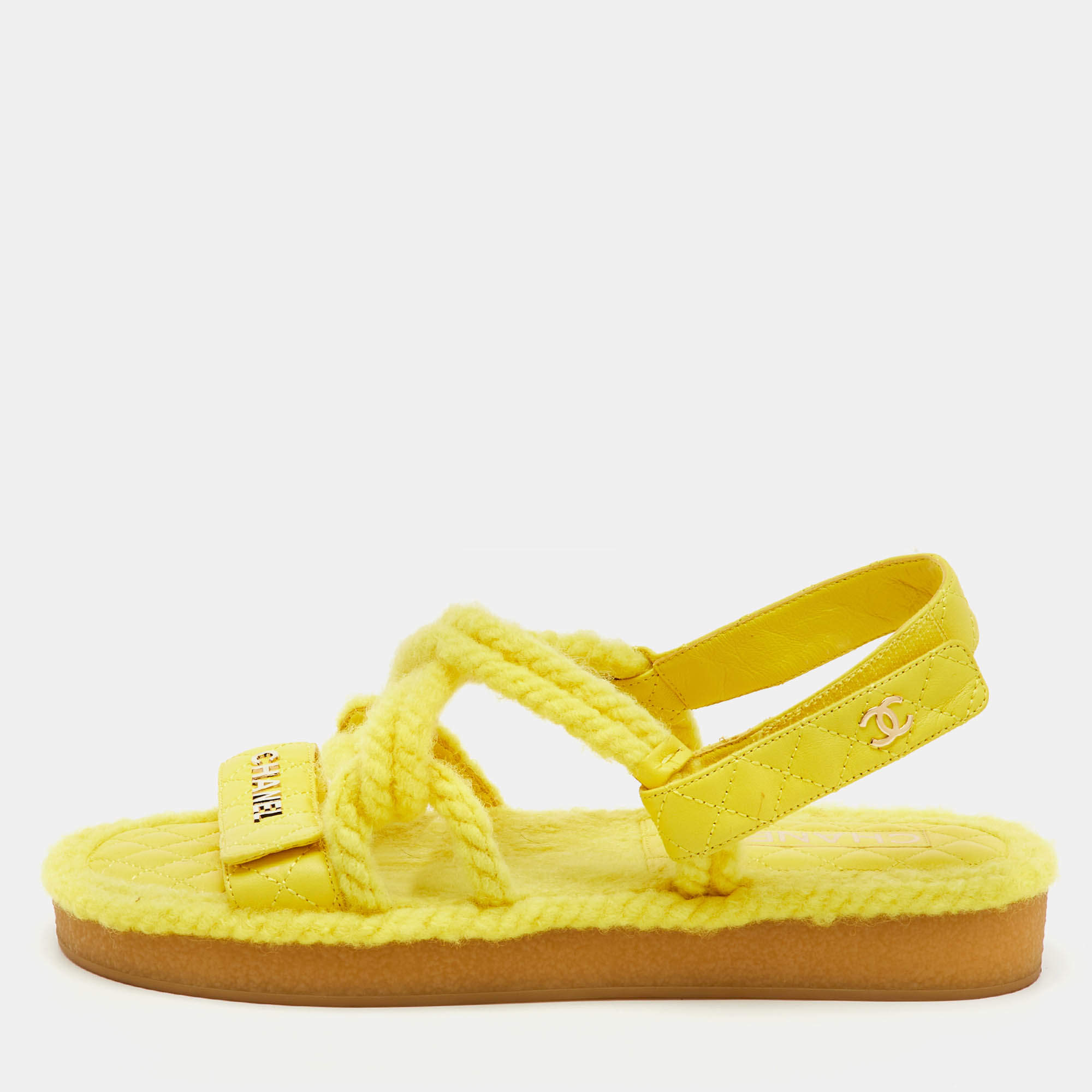 Chanel Yellow Leather CC Dad Flat Sandals Size 41