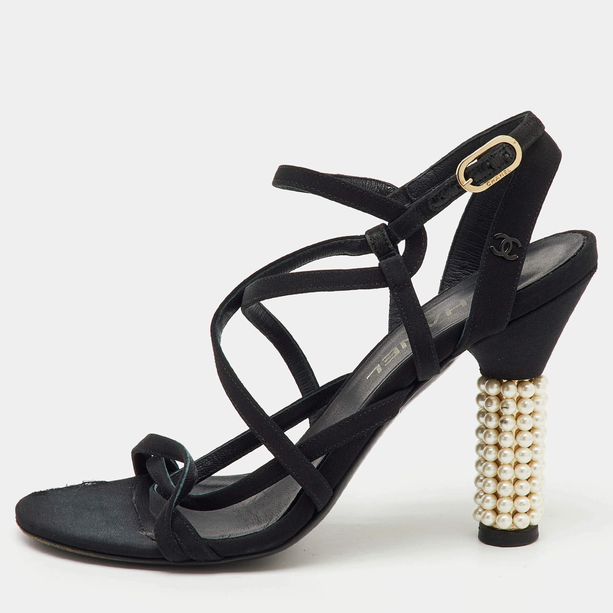 Chanel Black Fabric CC Criss Cross Strappy Sandals Size 39