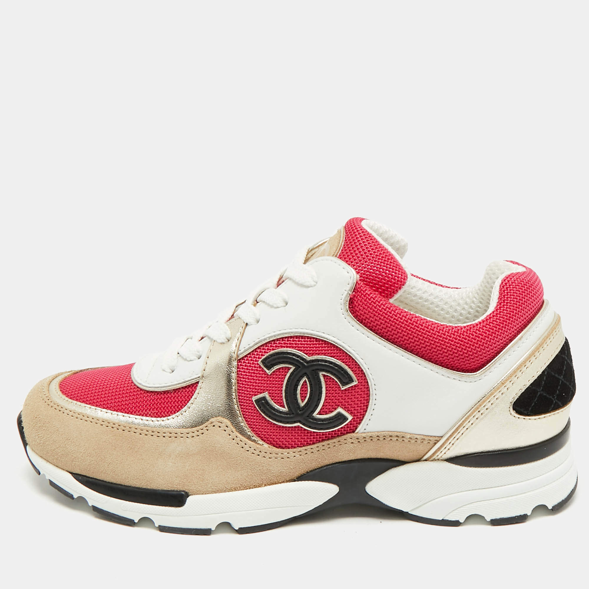 Chanel Multicolor Leather and Mesh CC Low Top Sneakers Size 37.5
