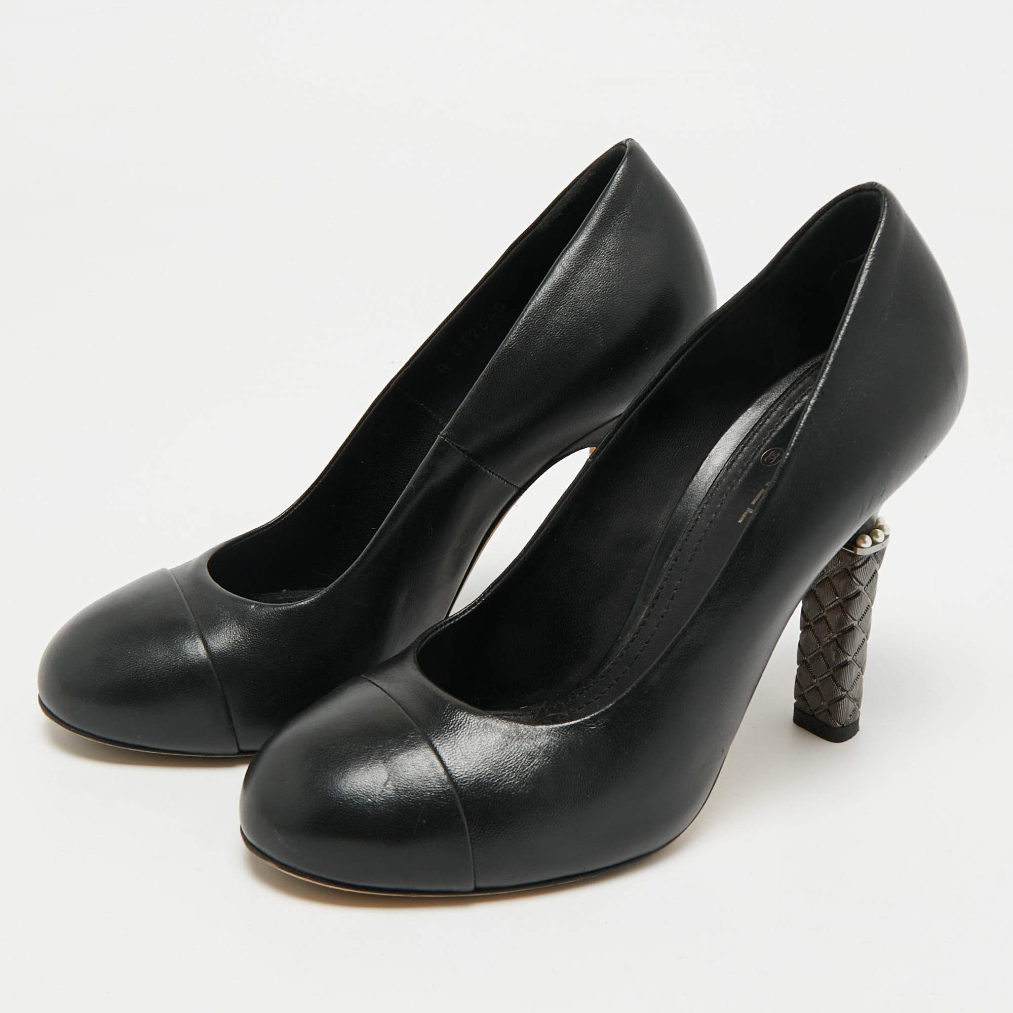 Chanel Black Fabric and Leather Cap Toe CC Slingback Pumps