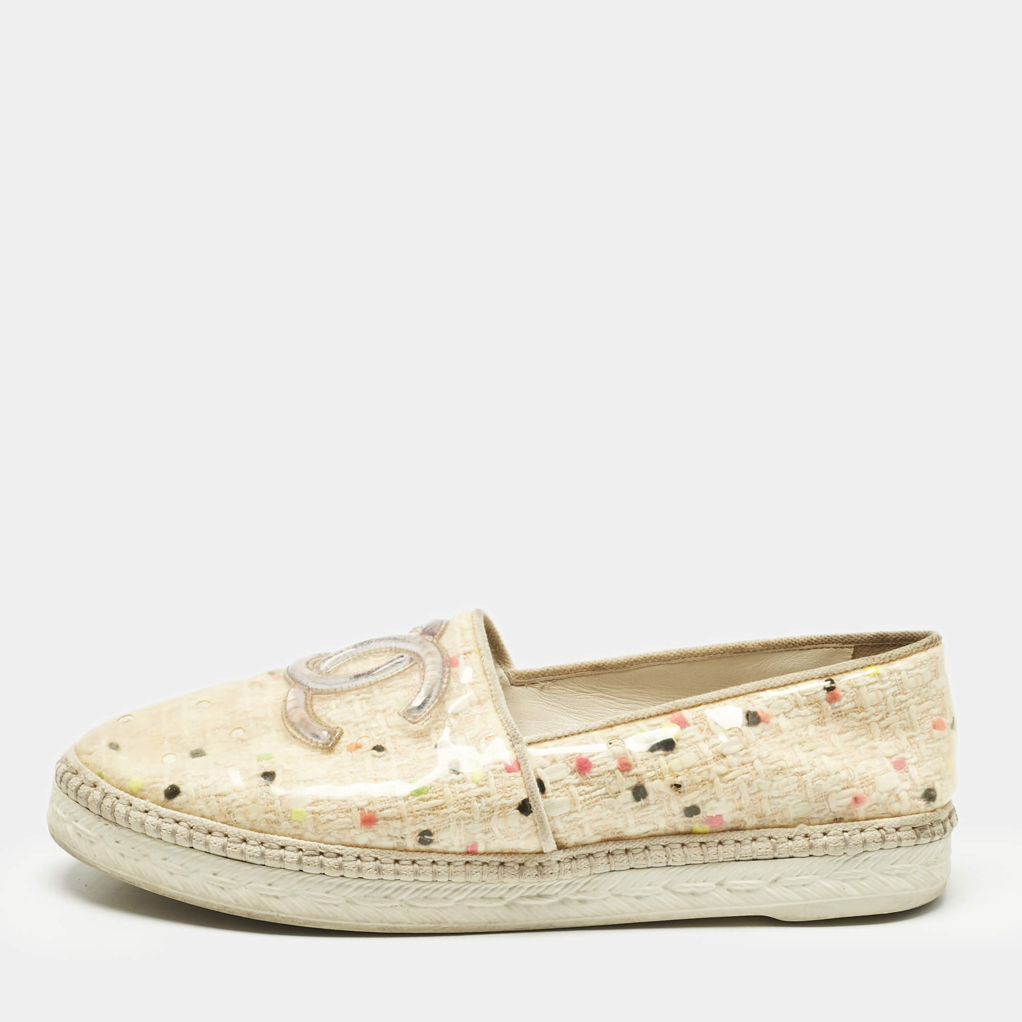 Pre Owned Chanel Beige/Transparent PVC CC Slip On Sneakers Size 41