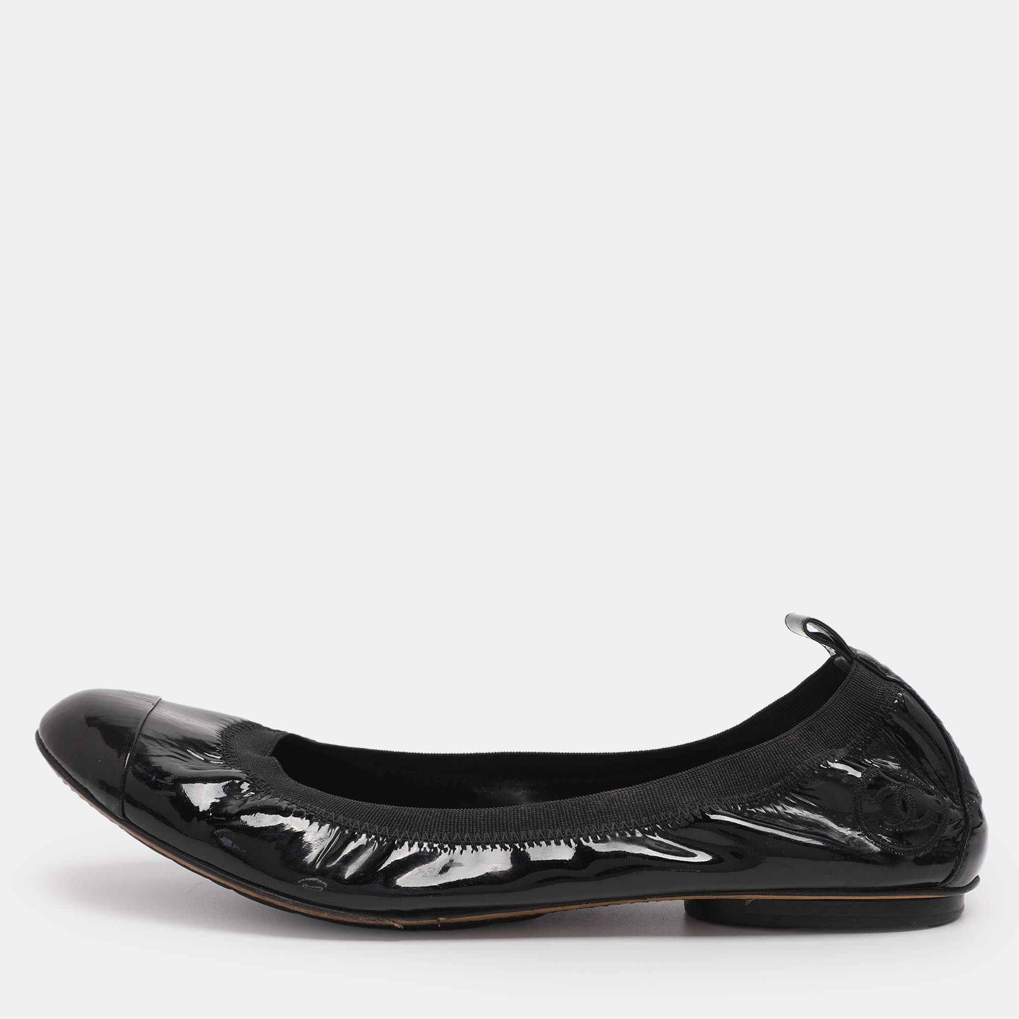 Pre Owned Chanel Black CC Ballet Flats Size 40