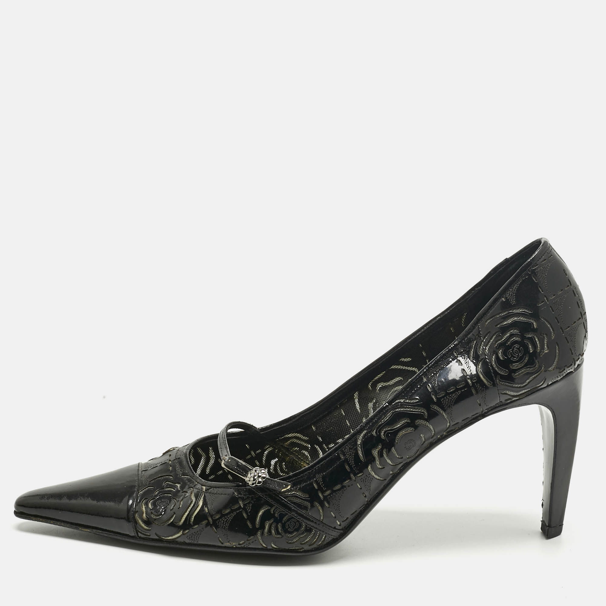 Pre Owned Chanel Black Patent Leather Pumps Size 38