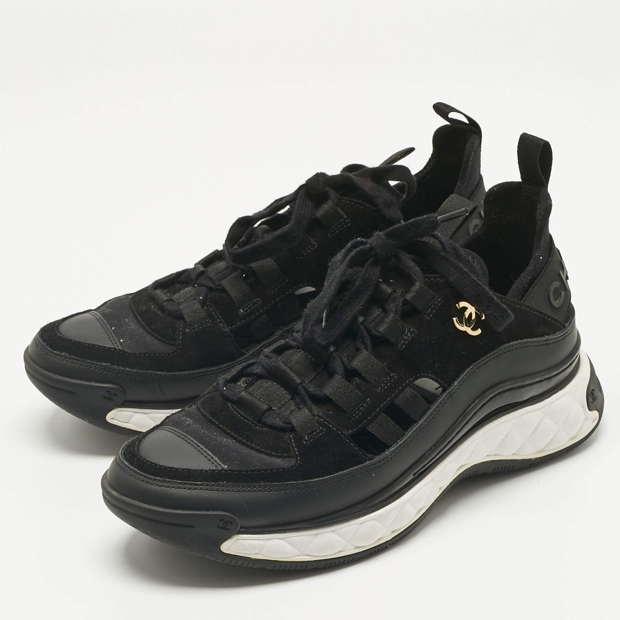 Chanel Purple/White Mesh Interlocking CC Logo Sneakers Size