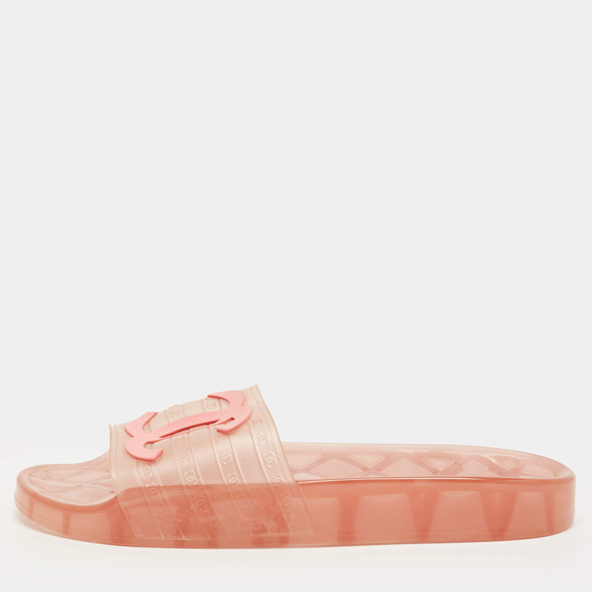 Pre Owned Chanel CC Size 40 Pink Jelly Pool Slide Sandals
