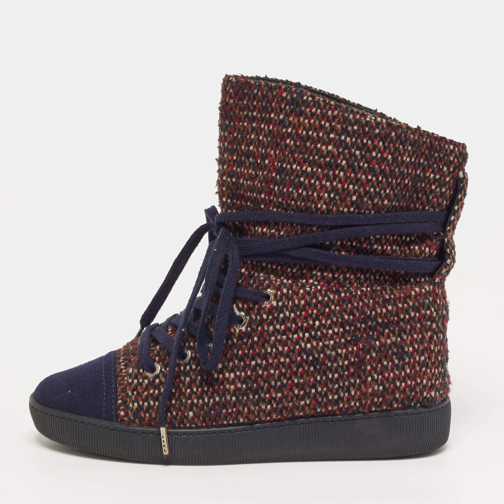 مملوكة مسبقًا Chanel CC Size 36 Multicolor Tweed Lace Wrap High Top Sneakers