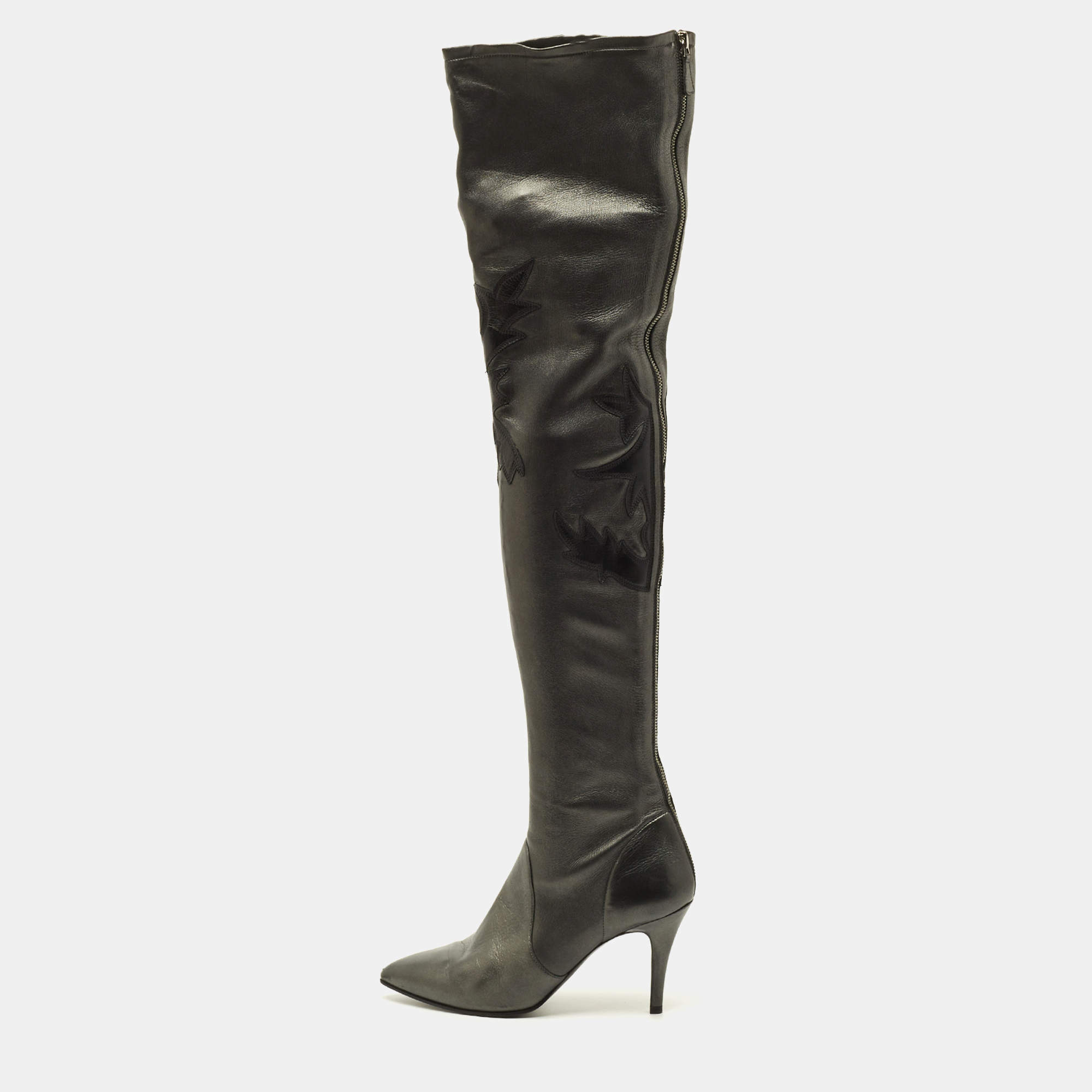 مملوكة مسبقًا Chanel Size 39.5 Metallic Leather Knee Length Boots